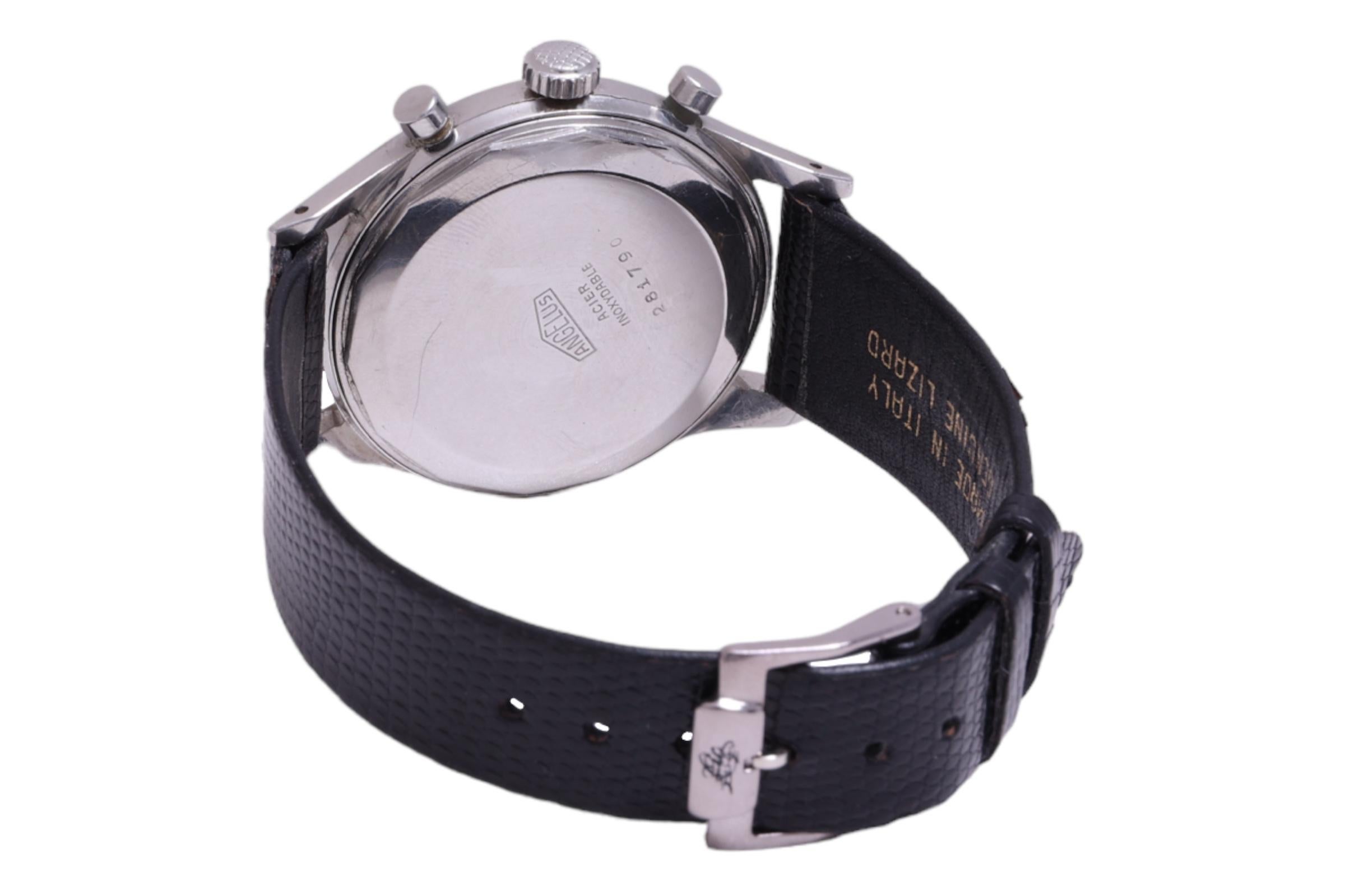 Steel Collectors Angelus Jumbo Chronograph Wrist Watch Gilt Dial For Sale 4