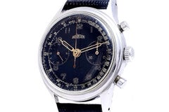 Vintage Steel Collectors Angelus Jumbo Chronograph Wrist Watch Gilt Dial