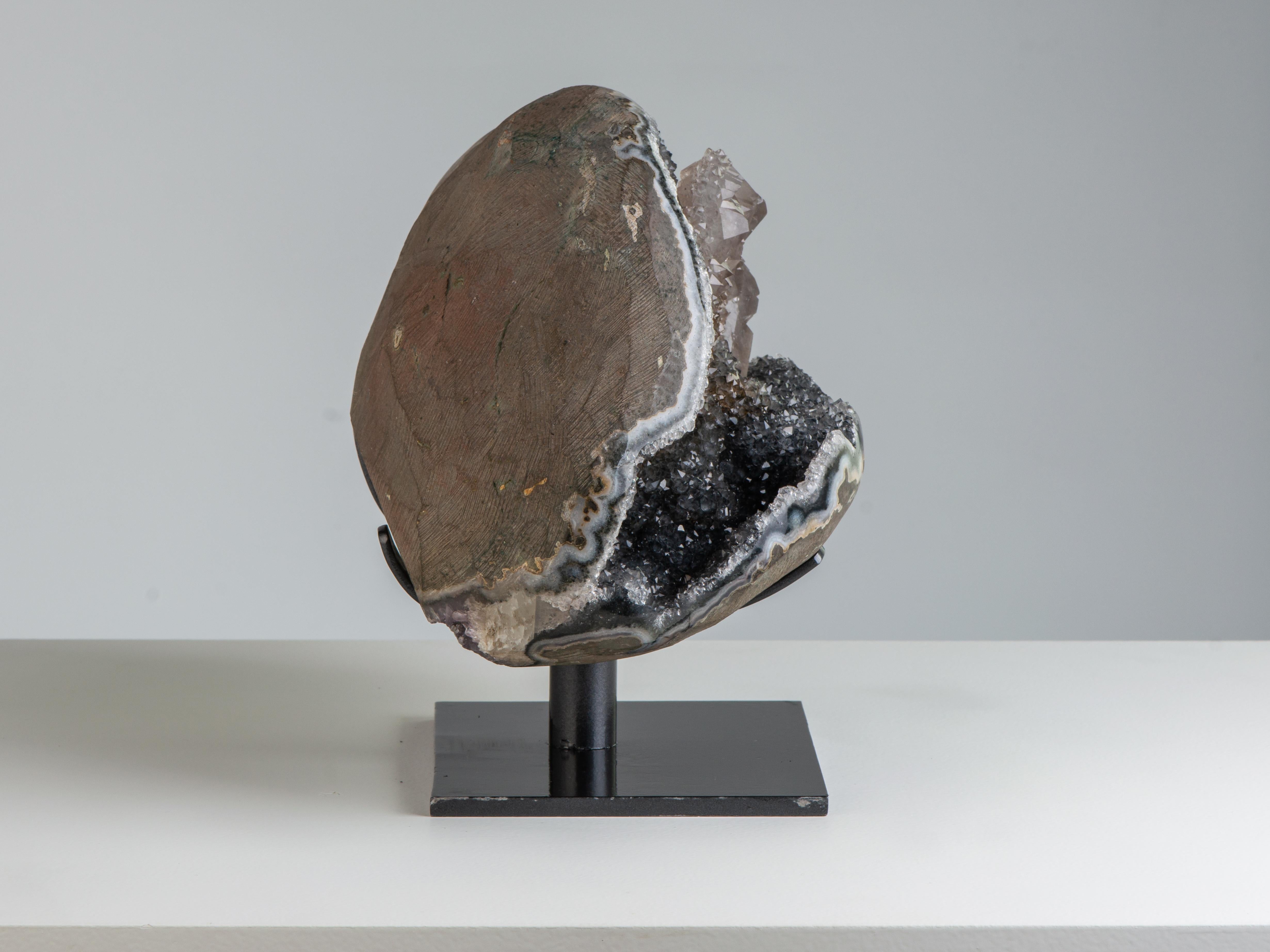 Uruguayan Steel Colored Heart Shaped Open Quartz Geode For Sale