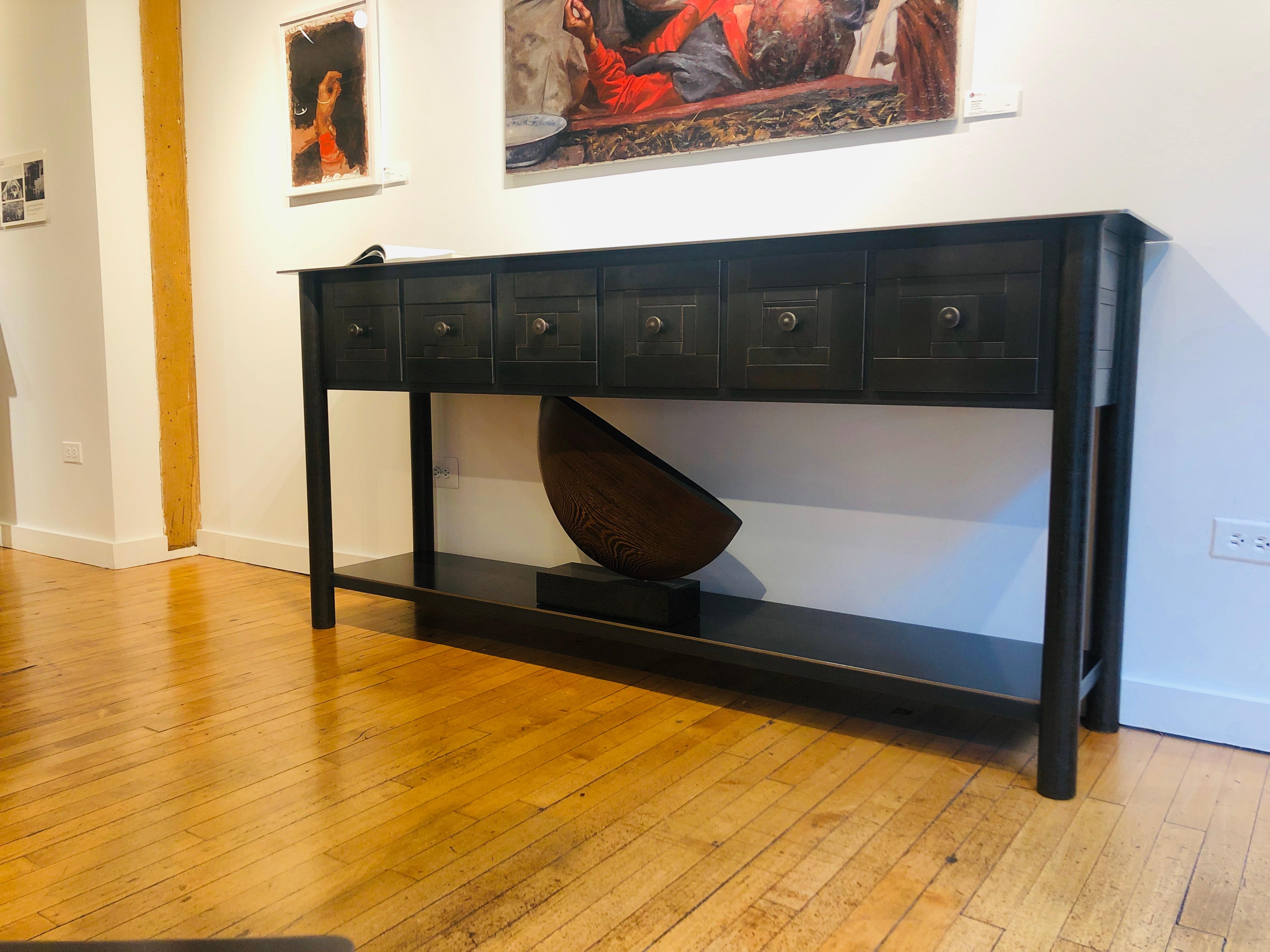 Mid-Century Modern Jim Rose Steel Furniture - Steel Console Table with Shelf, Monochromatic Design