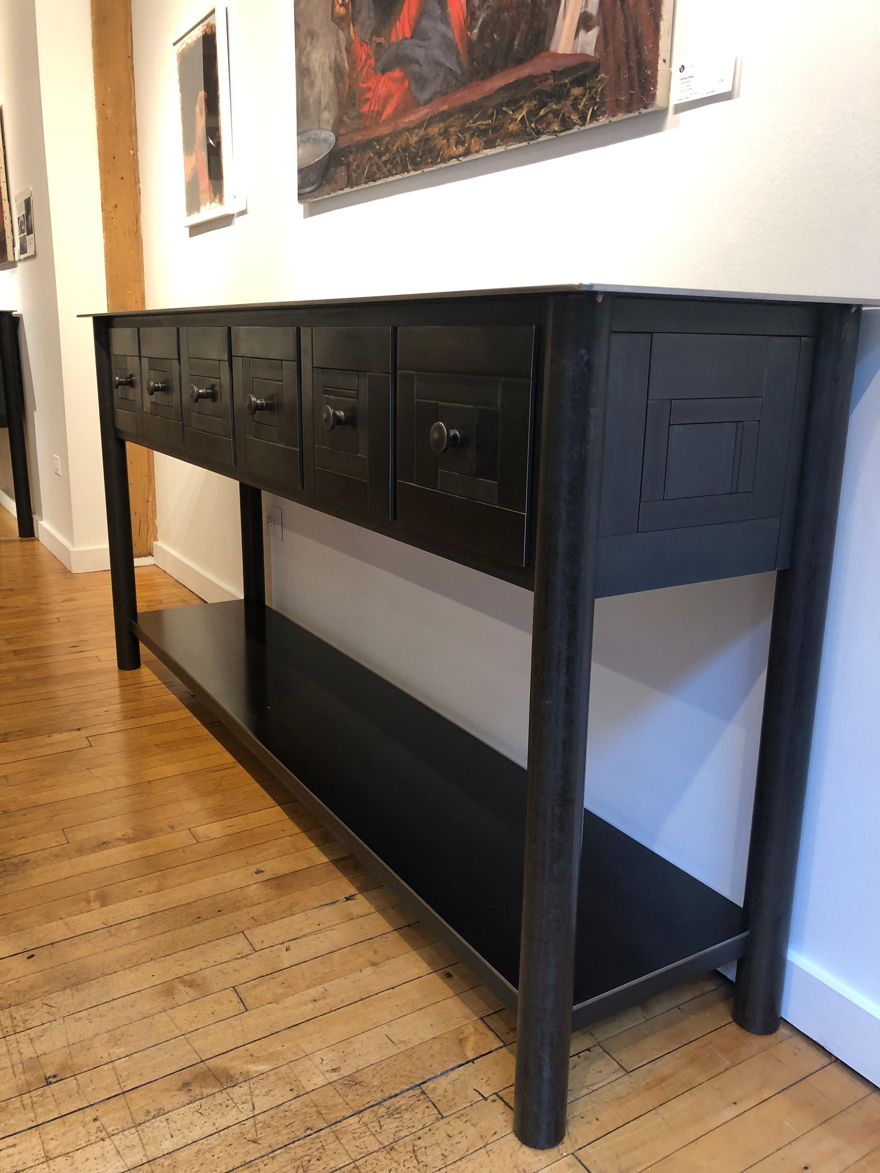 Welded Jim Rose Steel Furniture - Steel Console Table with Shelf, Monochromatic Design