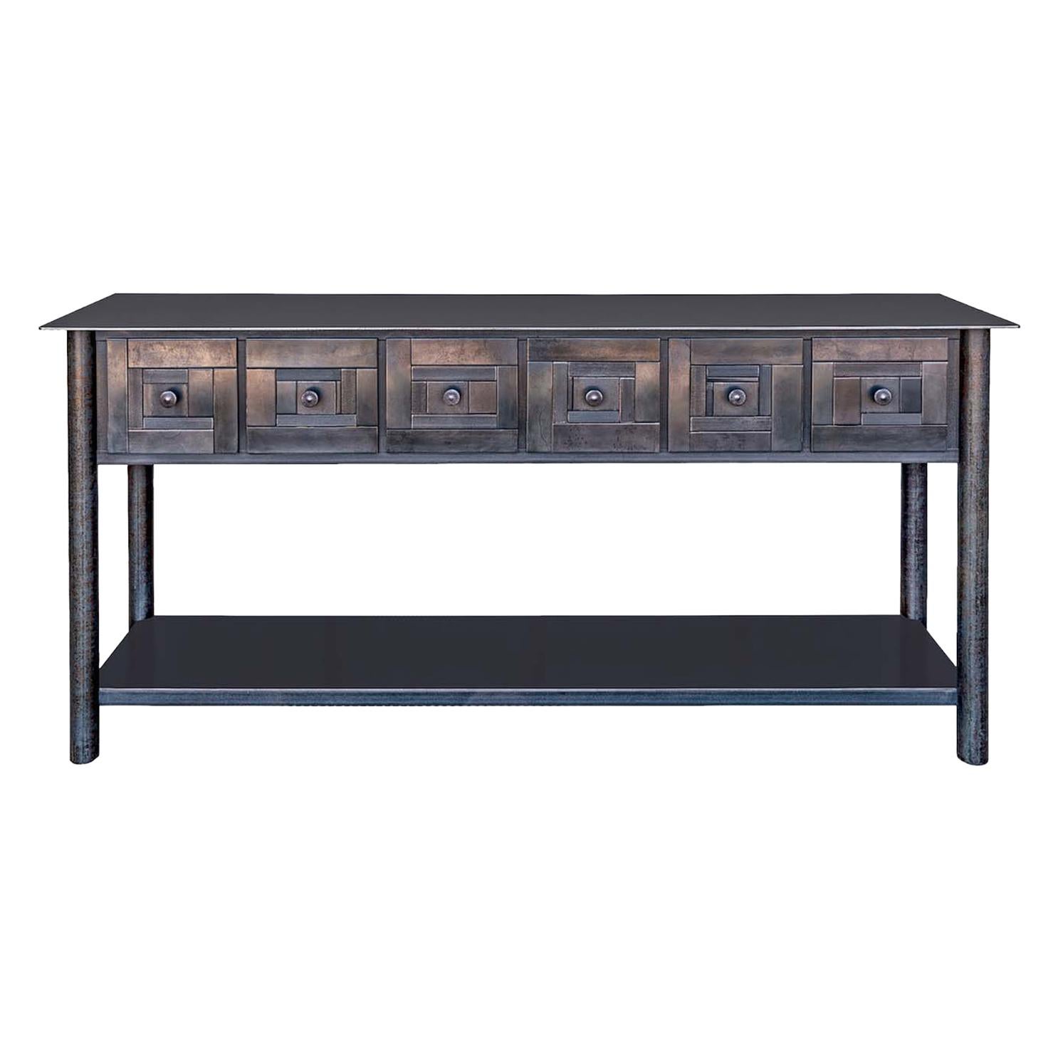 Jim Rose Steel Furniture - Steel Console Table with Shelf, Monochromatic Design