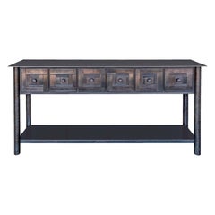 Jim Rose Steel Furniture - Steel Console Table with Shelf, Monochromatic Design