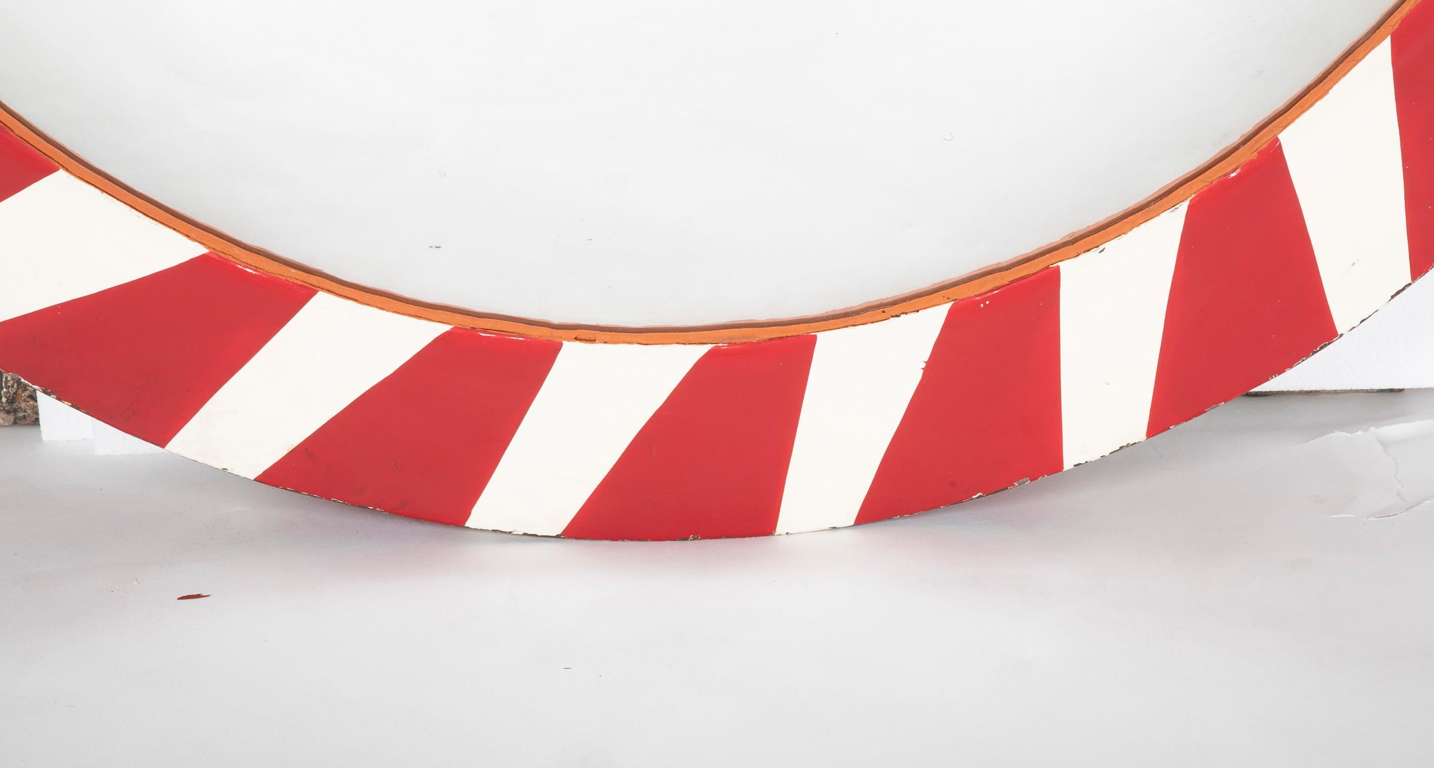 Painted Steel Convex Red and White Railroad Mirror, Large Scale