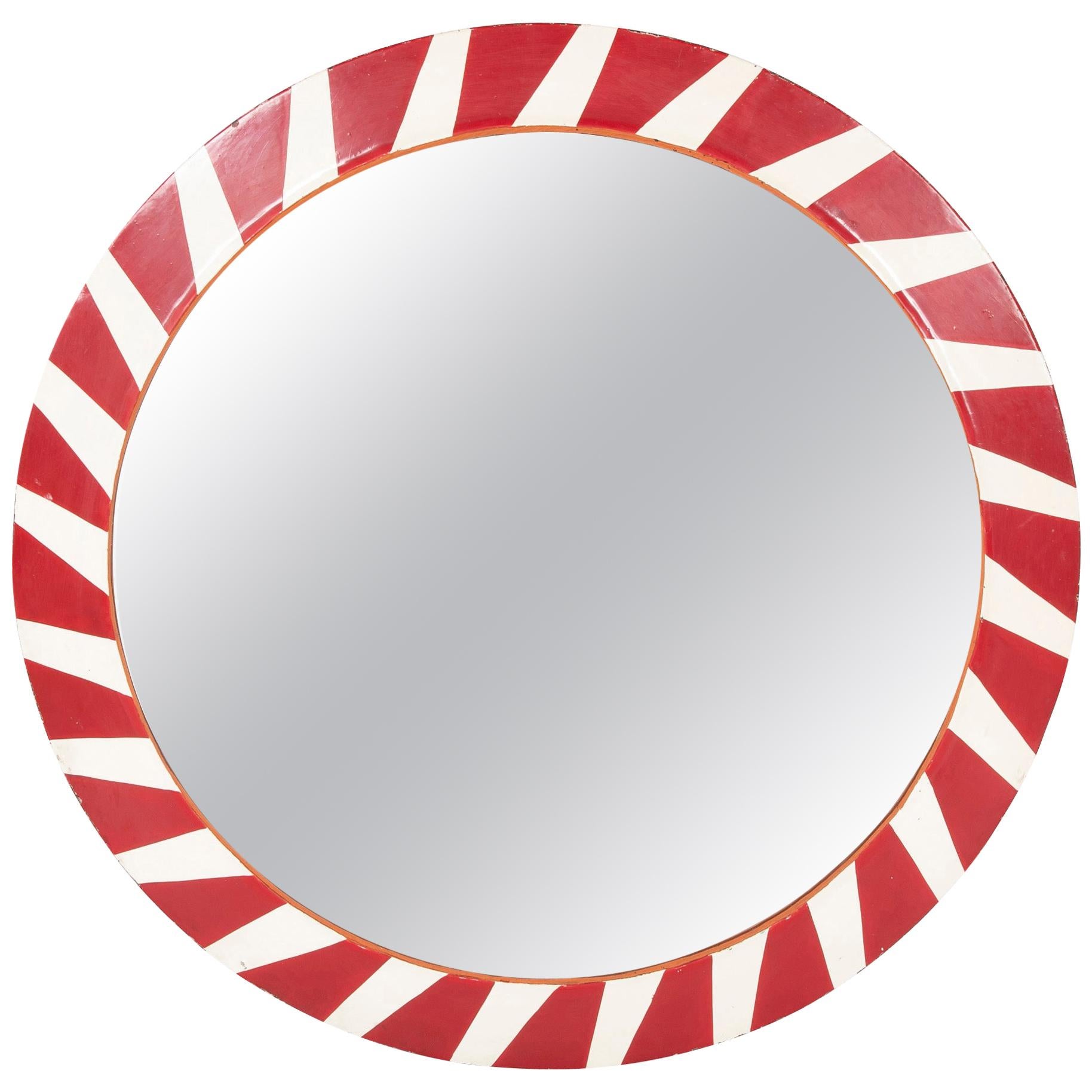 Steel Convex Red and White Railroad Mirror, Large Scale