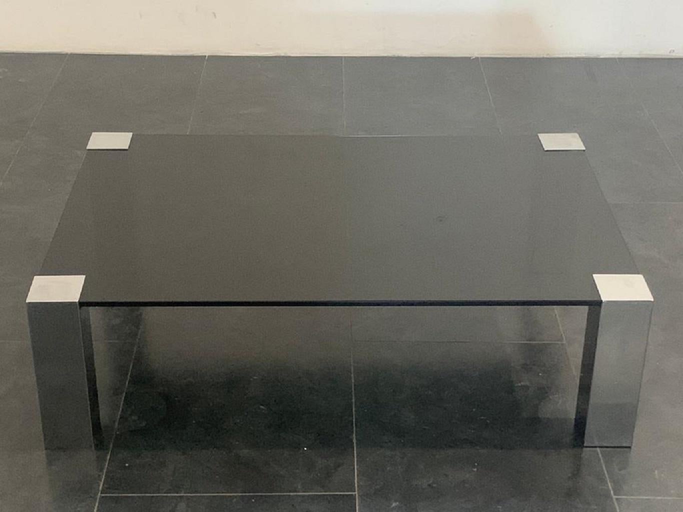 italien Table basse en acier et cristal de Cidue, années 1970 en vente