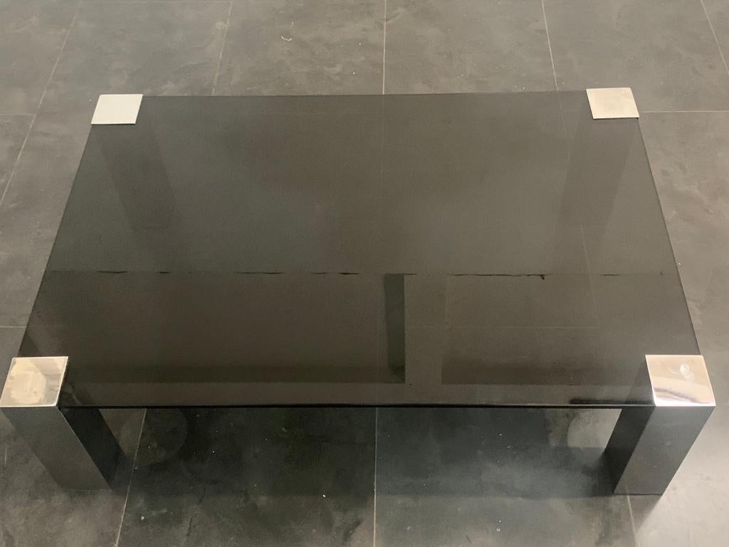 Table basse en acier et cristal de Cidue, années 1970 en vente 1
