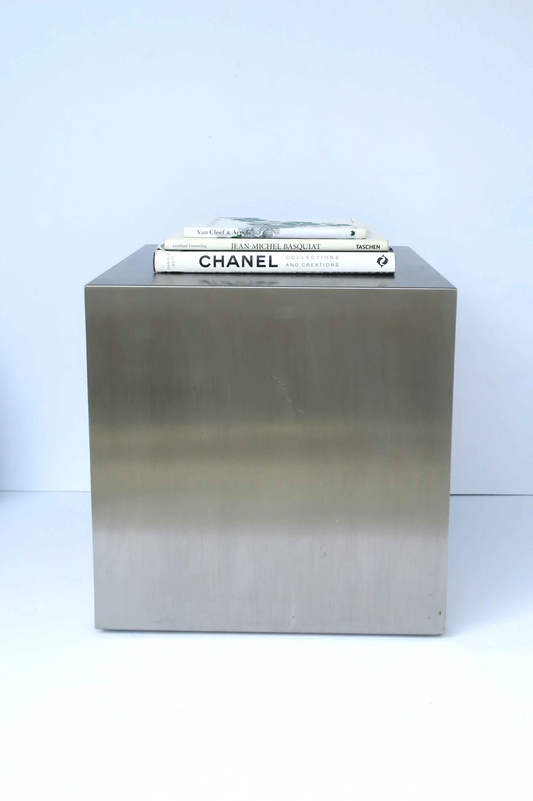 Brushed Steel Cube End Table Pedestal Minimalist 