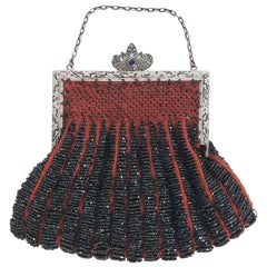 Steel Cut Red Crochet Purse with Filigree Detail, 1920s