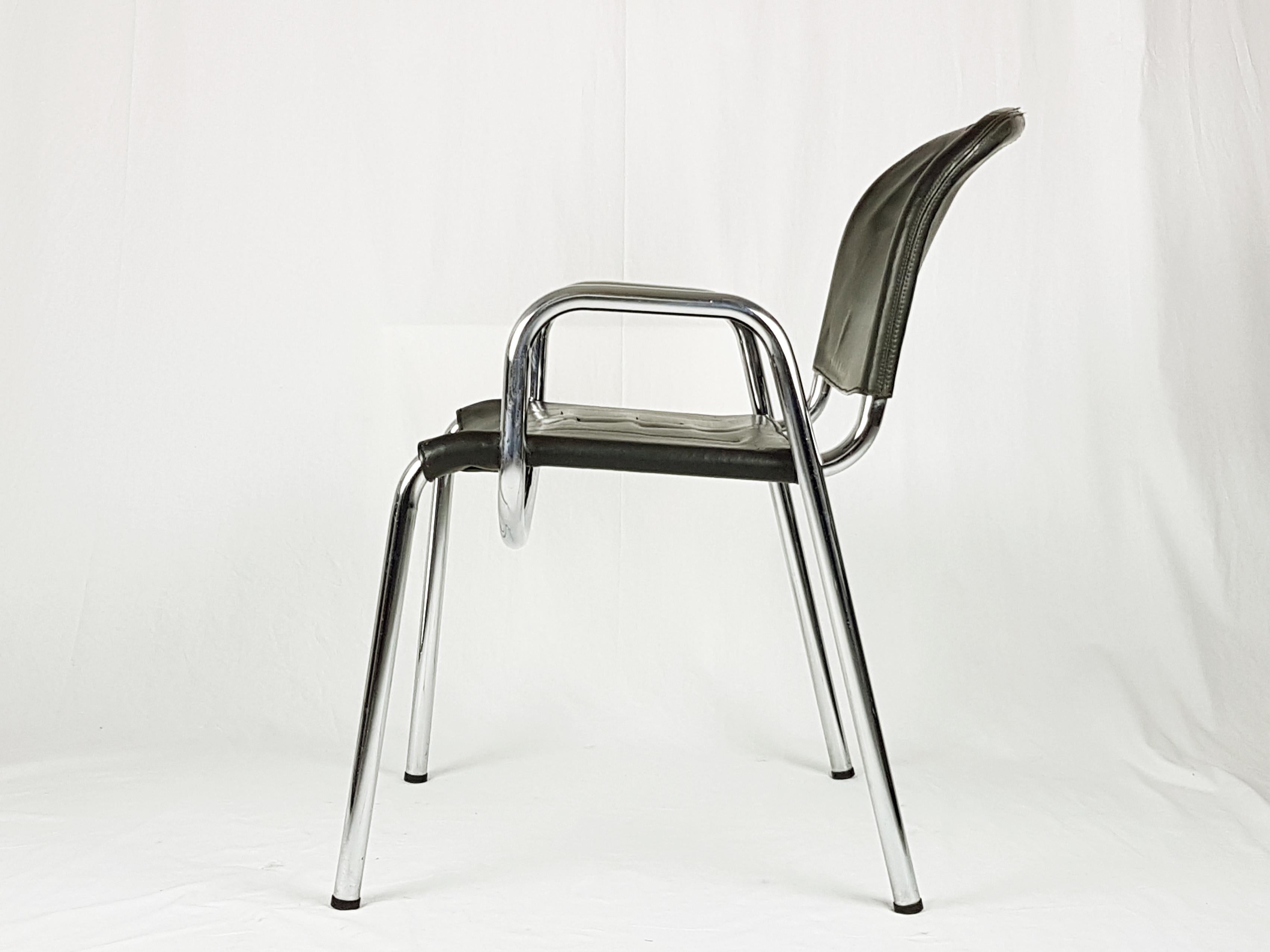Italian Metal, Brown Leather Castiglietta Chairs by A. Castiglioni for Zanotta, Set of 4 For Sale