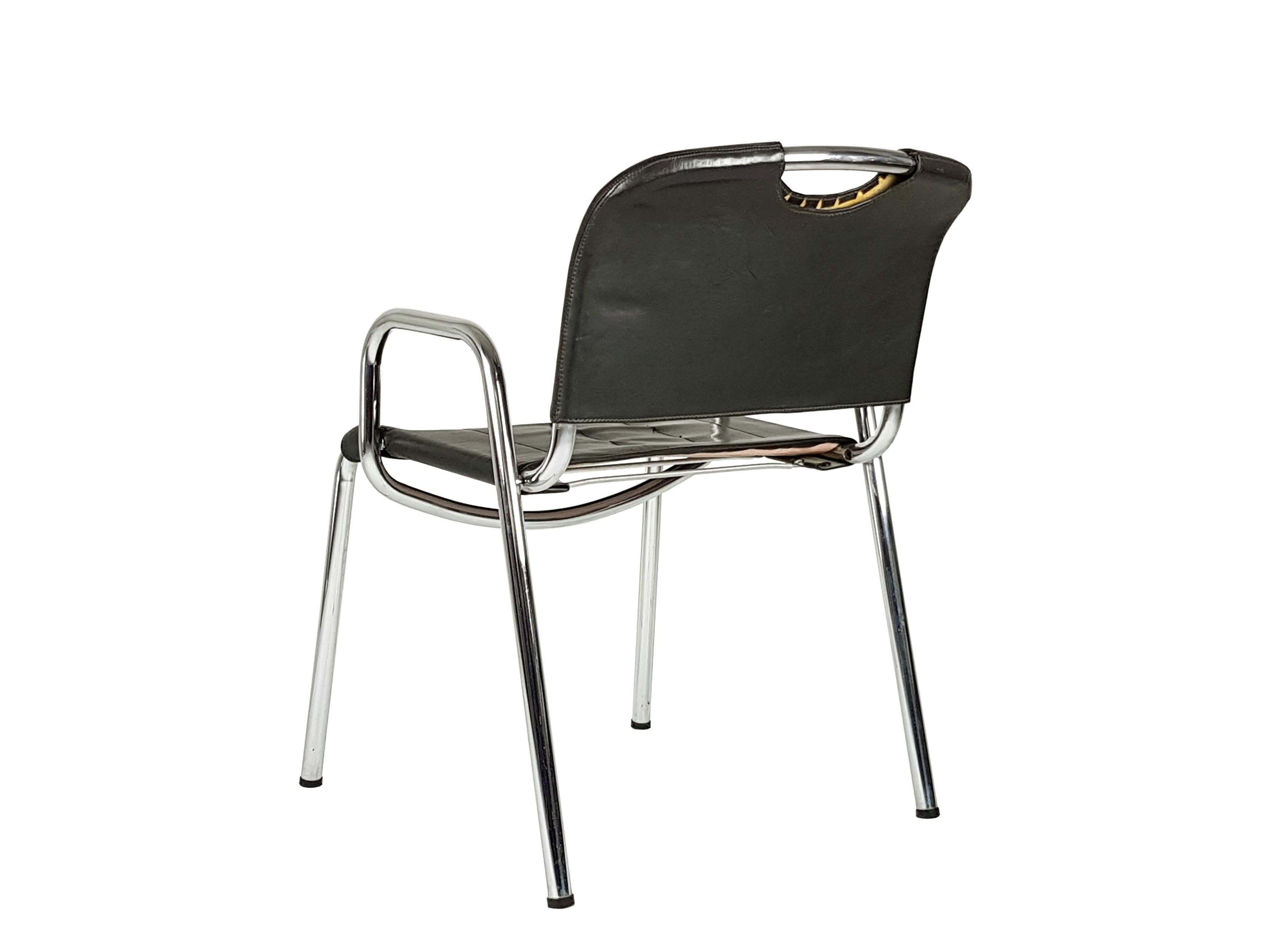 Plated Metal, Brown Leather Castiglietta Chairs by A. Castiglioni for Zanotta, Set of 4 For Sale