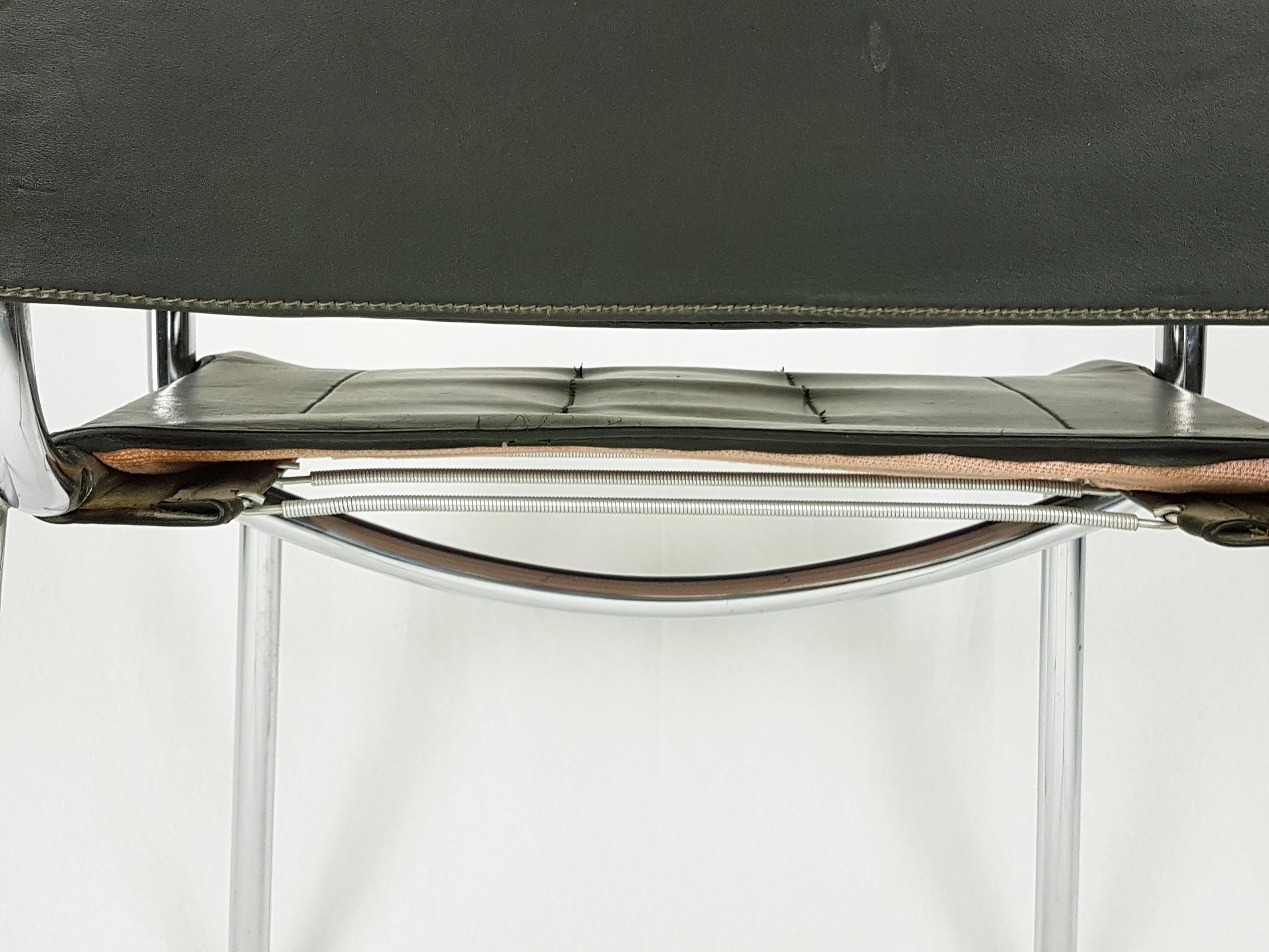 Metal, Brown Leather Castiglietta Chairs by A. Castiglioni for Zanotta, Set of 4 For Sale 1