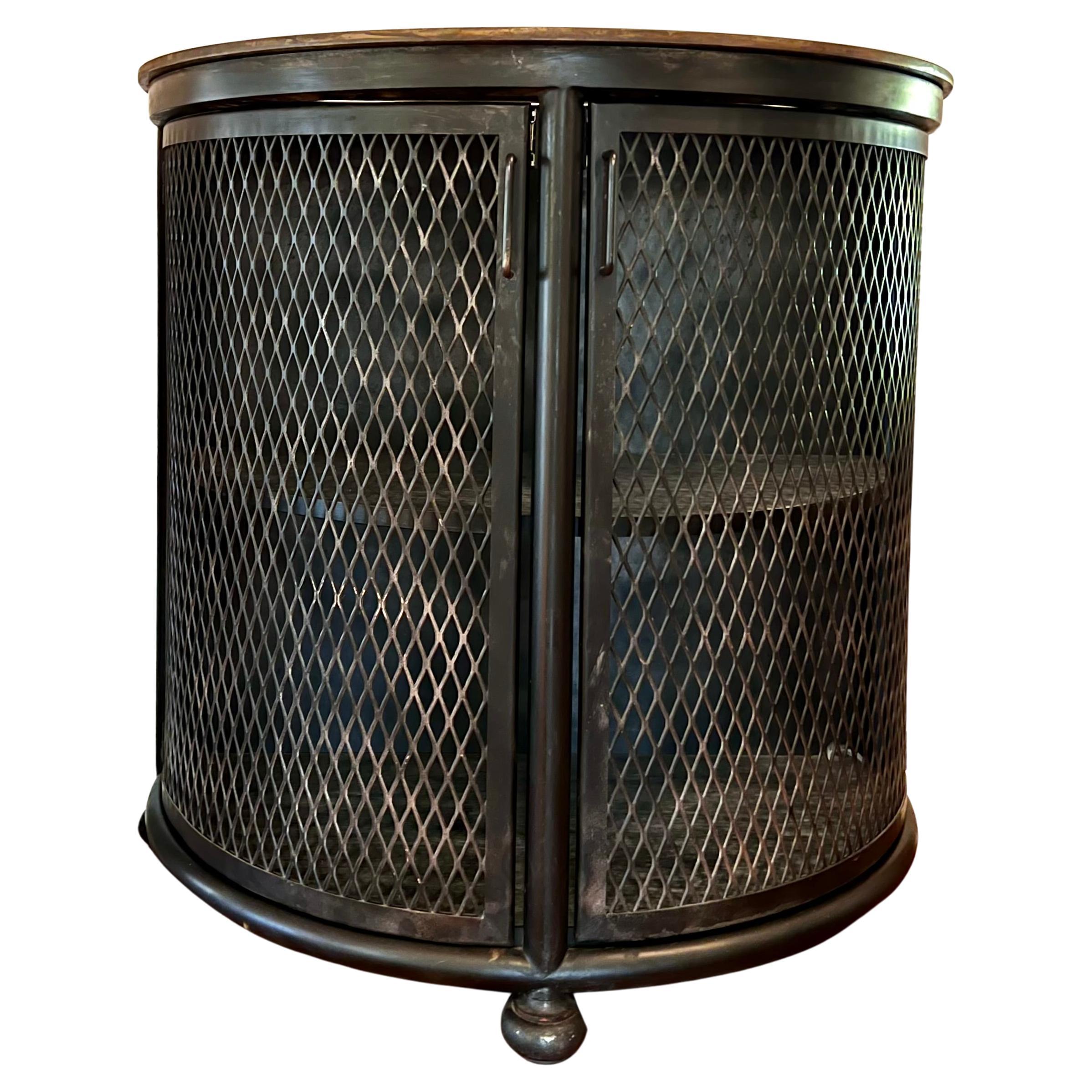 Demi Lune Steel Cabinet with Mesh Doors and Bun Feet For Sale 3