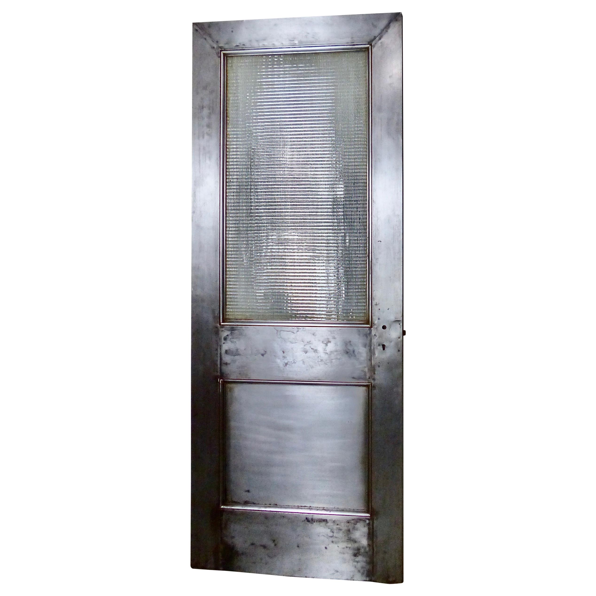 Steel Door with Original Ribbed/Reeded Glass Panel, circa 1910