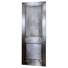 Antique Steel Door with Original Ribbed/Reeded Glass Panel, circa 1910