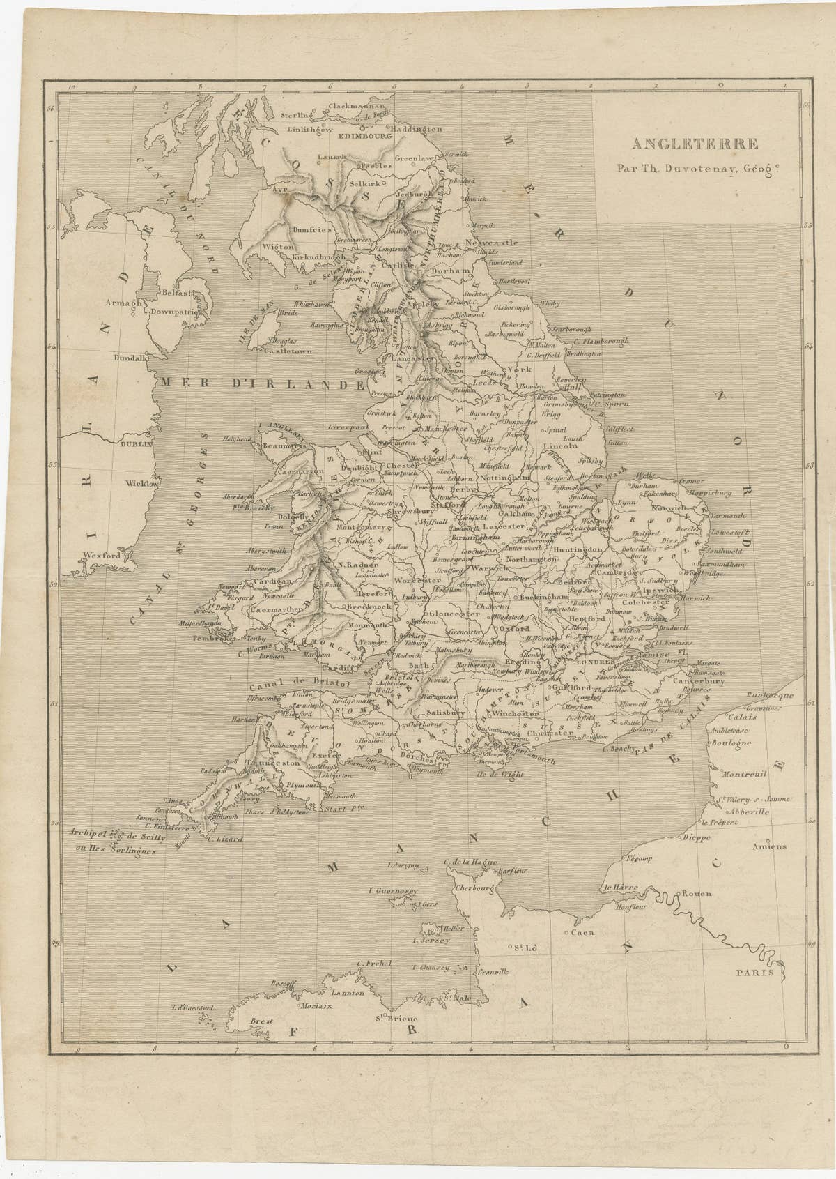Steel Engraved Antique Map of England