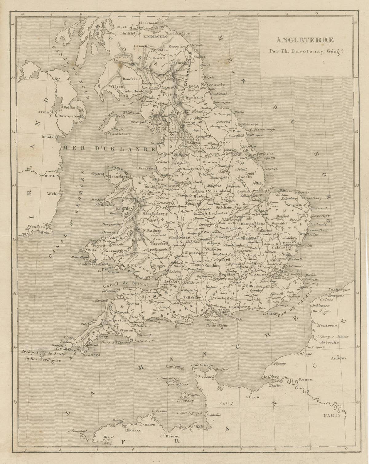 Steel Engraved Antique Map of England