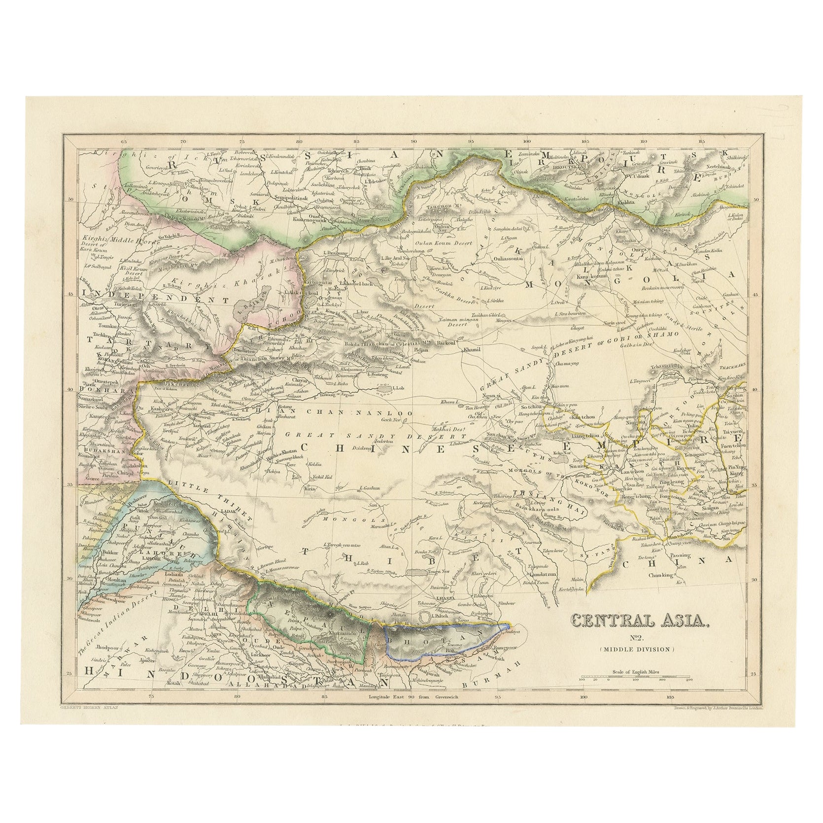 Carte gravée en acier d'Asie centrale couvrant l'Empire chinois, Tibet Etc, C1843 en vente