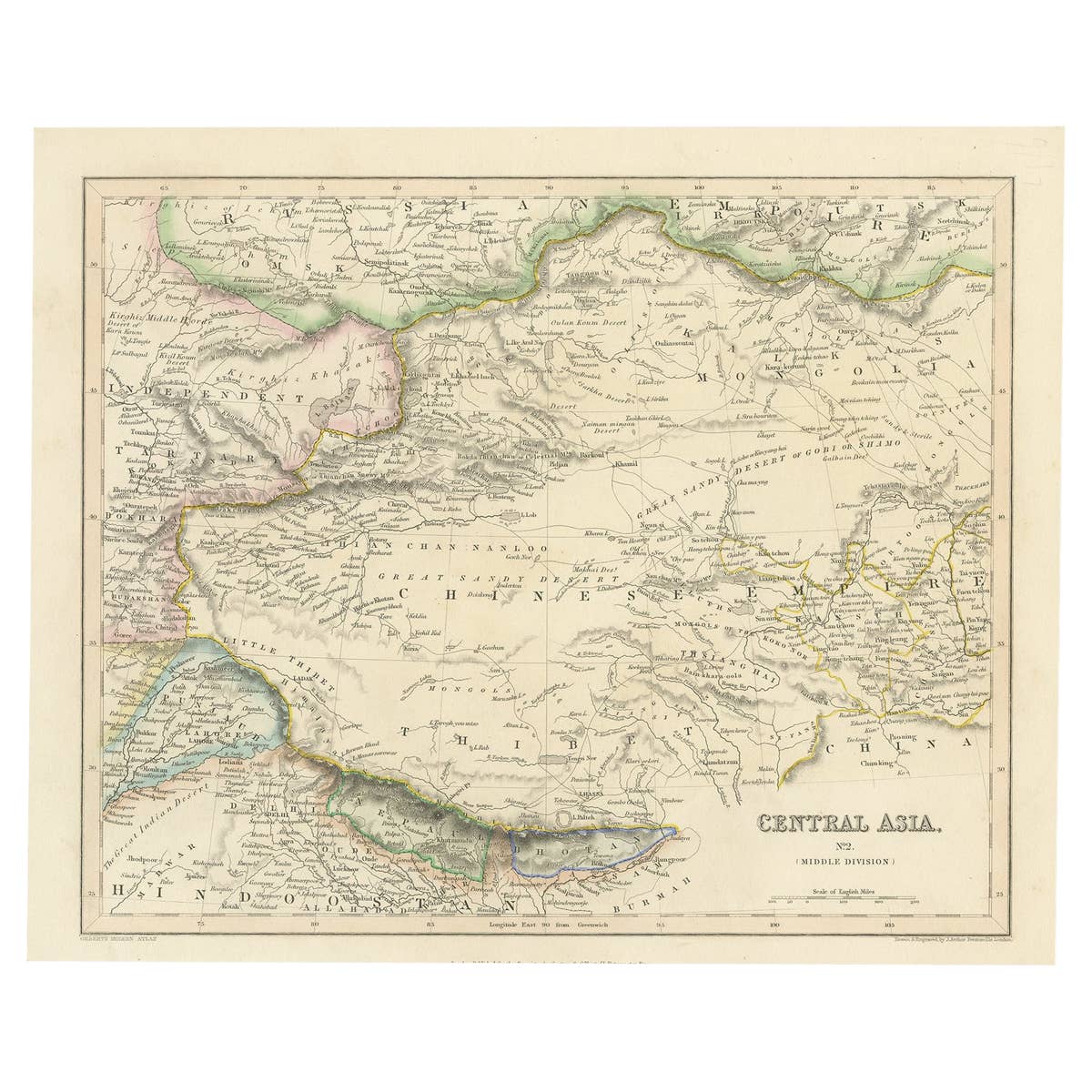 Steel Engraved Map of Central Asia Covering the Chinese Empire, Tibet Etc, C1843