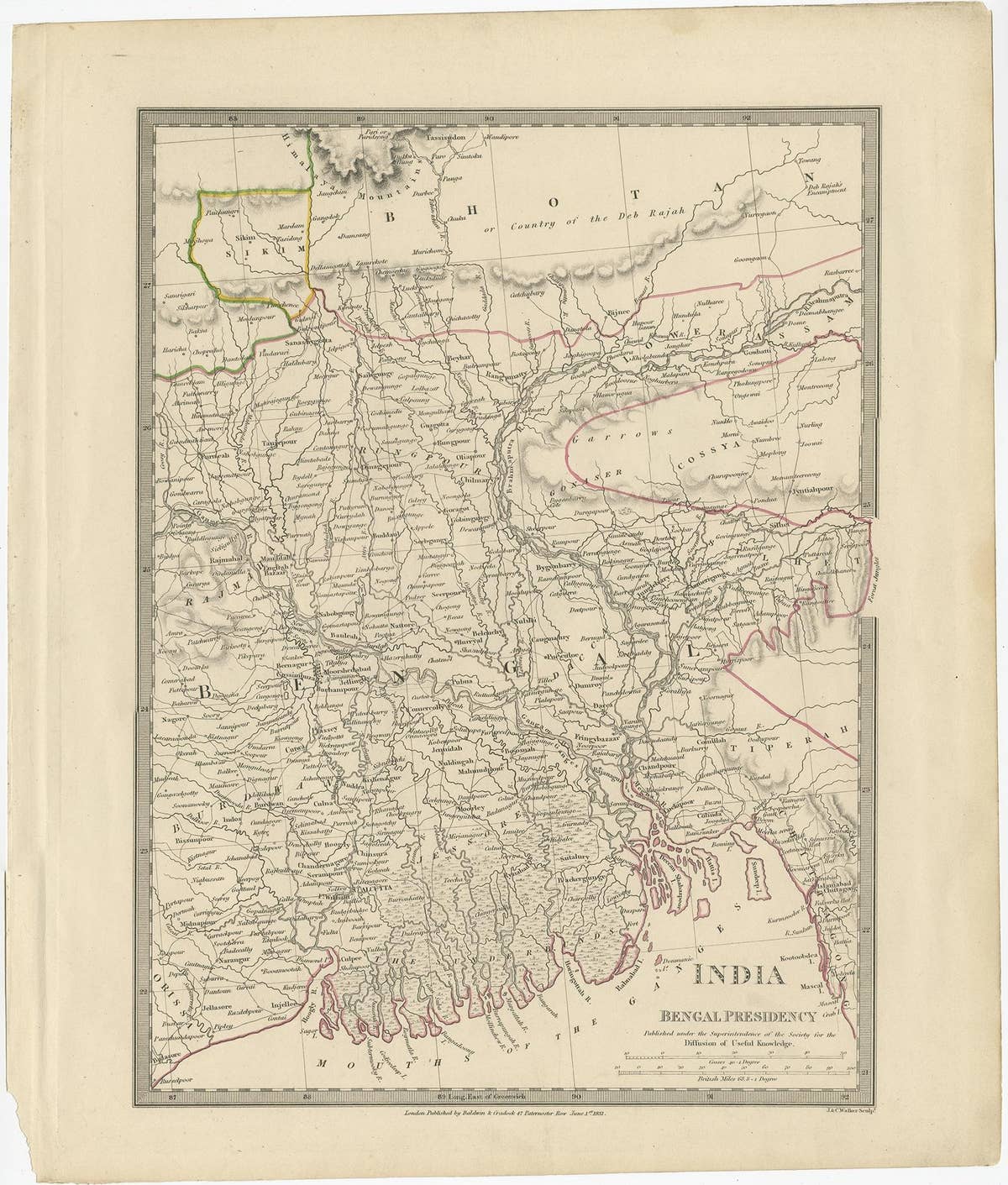 Steel Engraved Map of Part of the Bengal Presidency 'India & Bangladesh', 1831