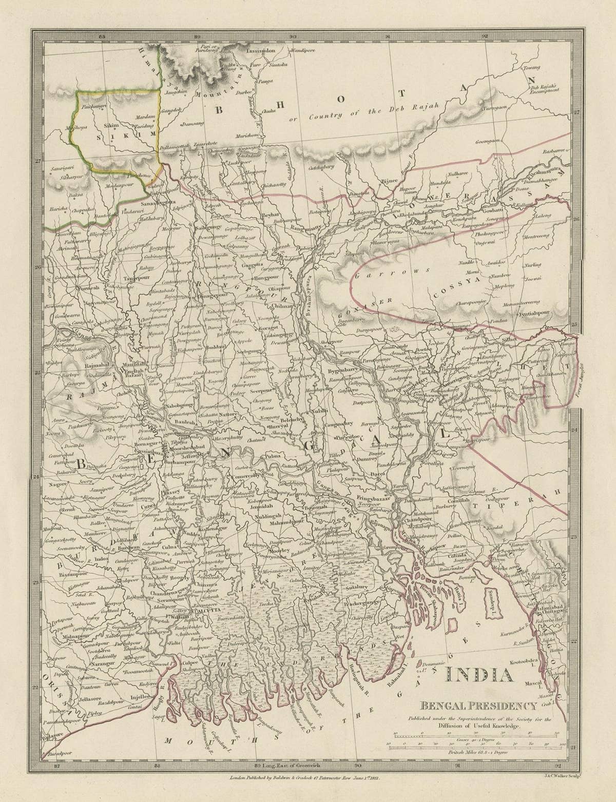 Steel Engraved Map of Part of the Bengal Presidency 'India & Bangladesh', 1831