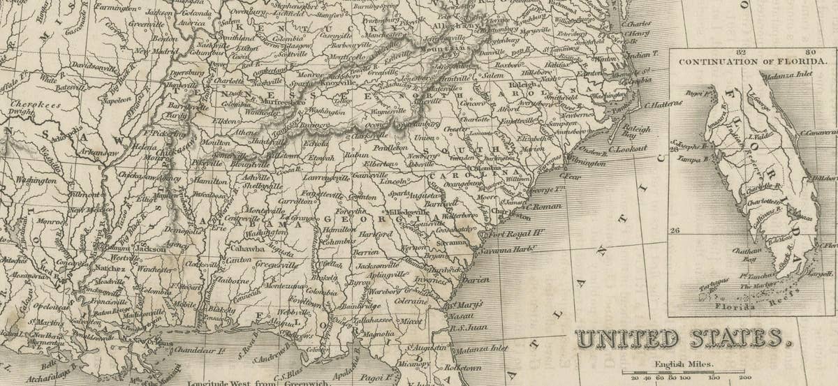 Steel Engraved Map of the United States with Inset Map of Florida