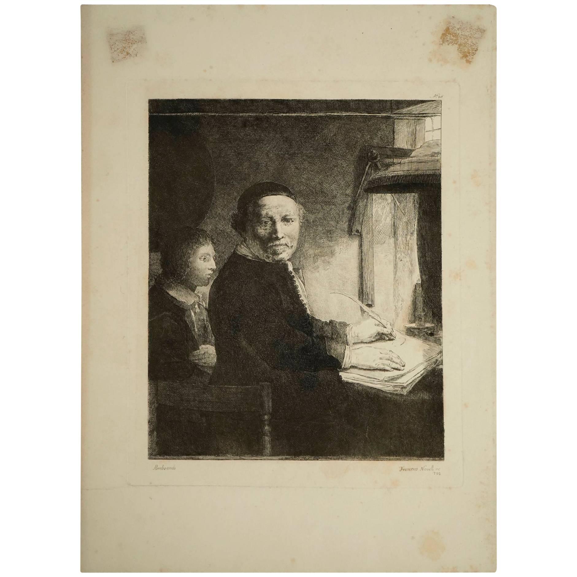 Steel Engraving from the 19th Century Representing a Painting of Rembrandt For Sale