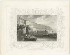 Steel Engraving of Adelphi Terrace on the Thames, London, 1835