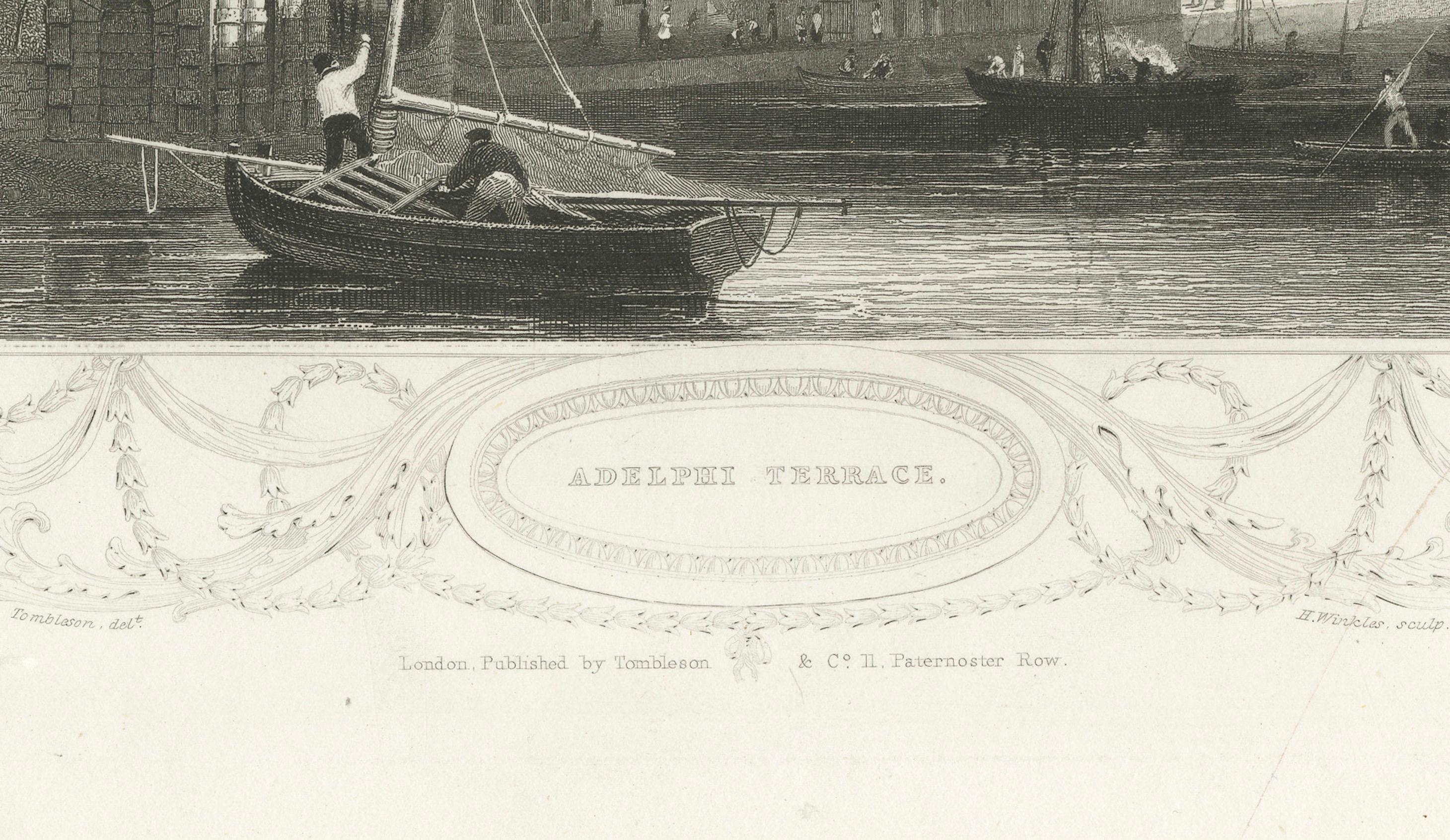 Engraved Steel Engraving of Adelphi Terrace on the Thames, London, 1835 For Sale