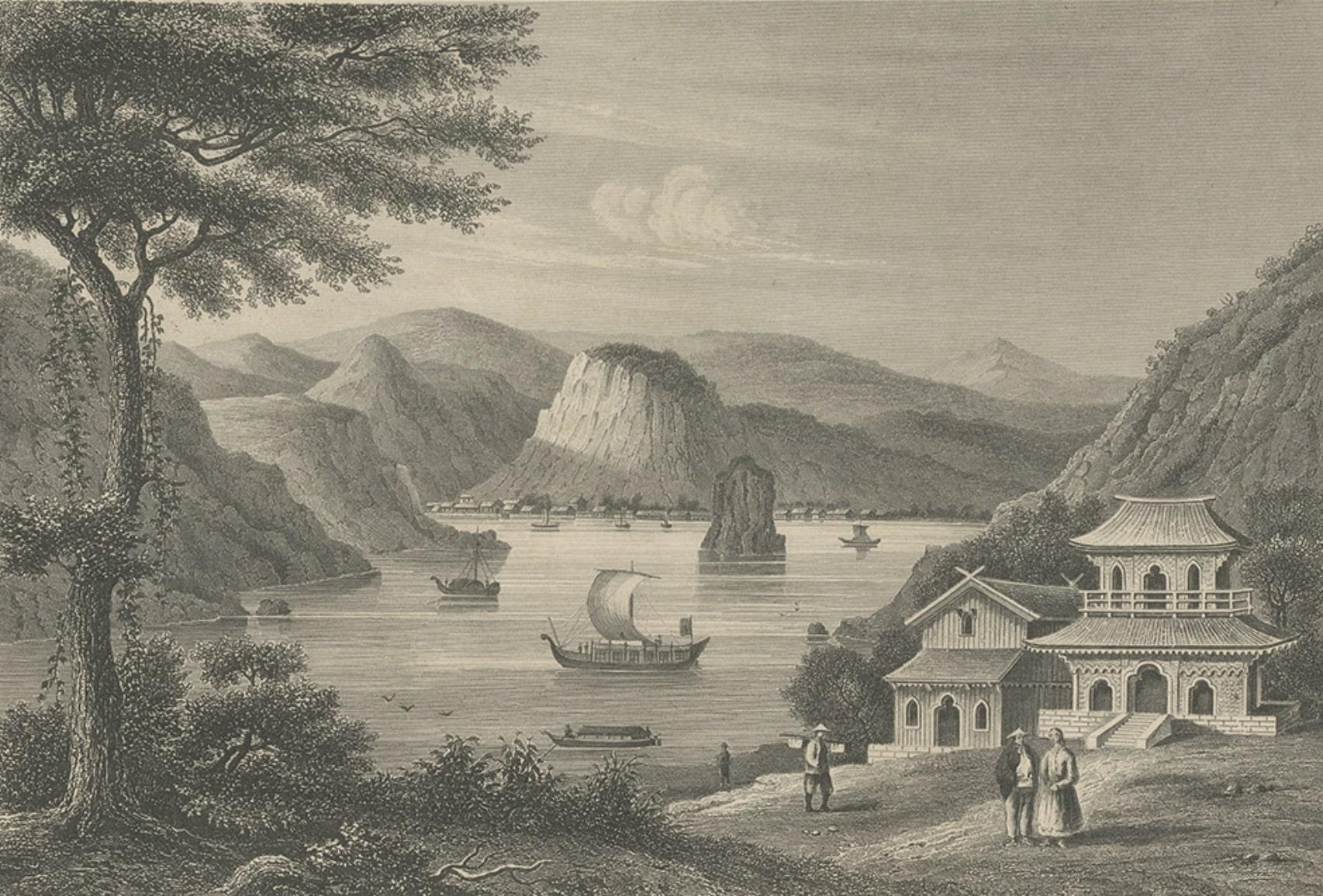Animated view Shimoda in Shizuoka prefecture Japan 1850 Original