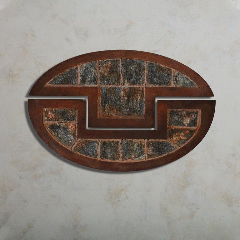 Steel + Etched Ceramic Wall Sculpture, 20th Century For Sale at 1stDibs