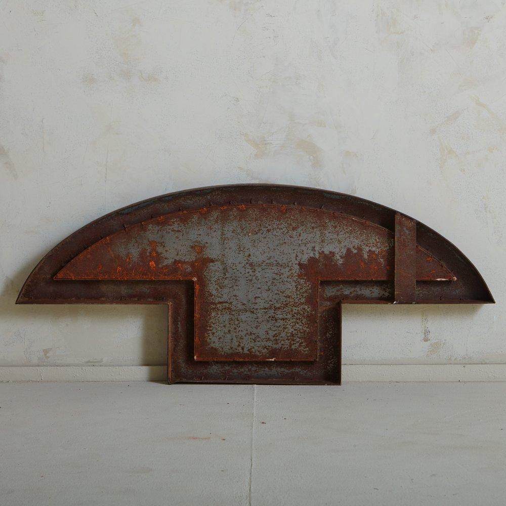 American Steel + Etched Ceramic Wall Sculpture, 20th Century For Sale