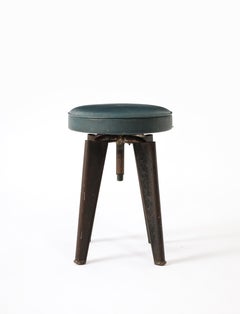 Steel & Faux Leather Adjustable Height Stool by Dominique - France 1950's