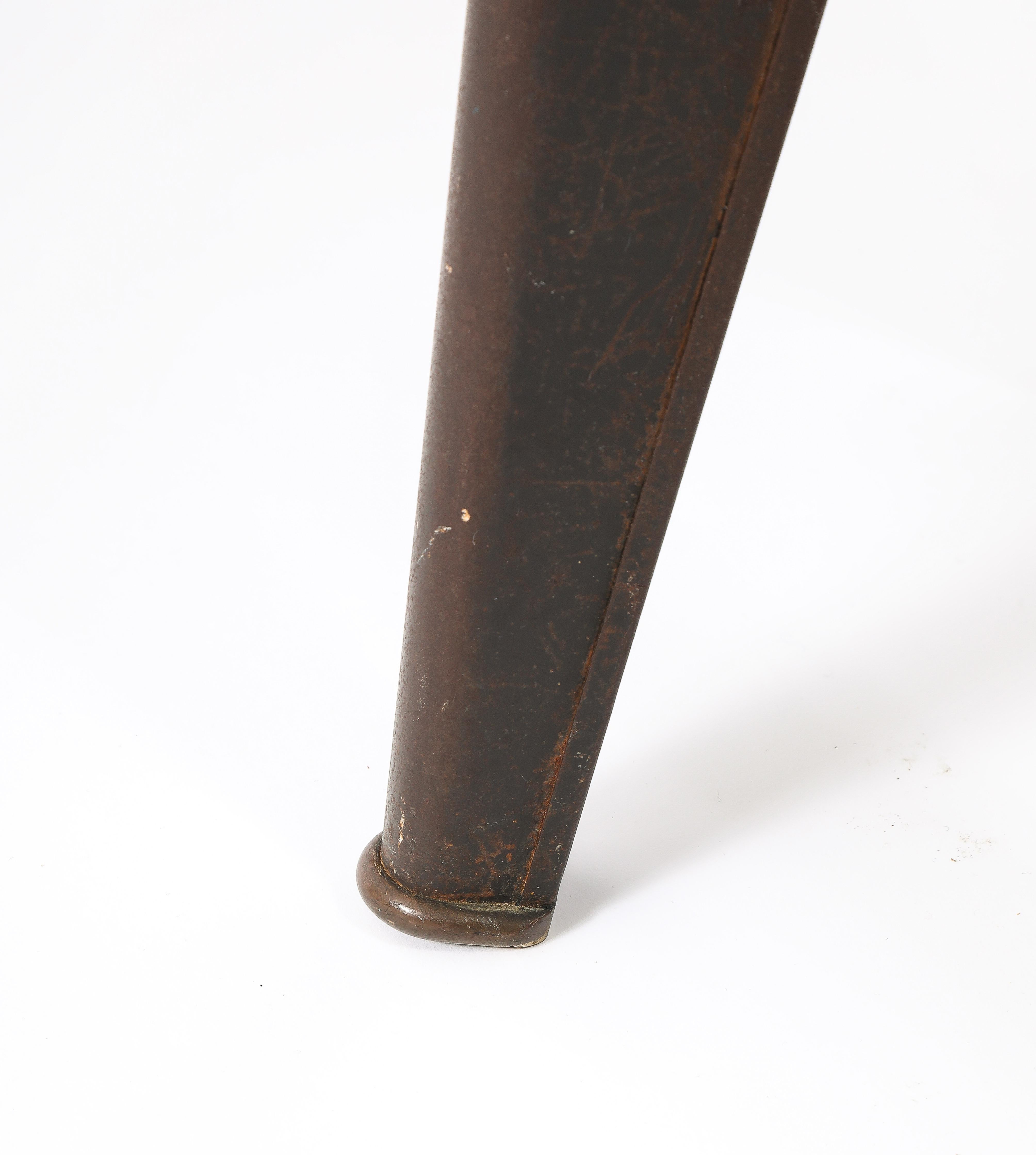 French Steel & Faux Leather Adjustable Height Stool by Dominique - France 1950's For Sale