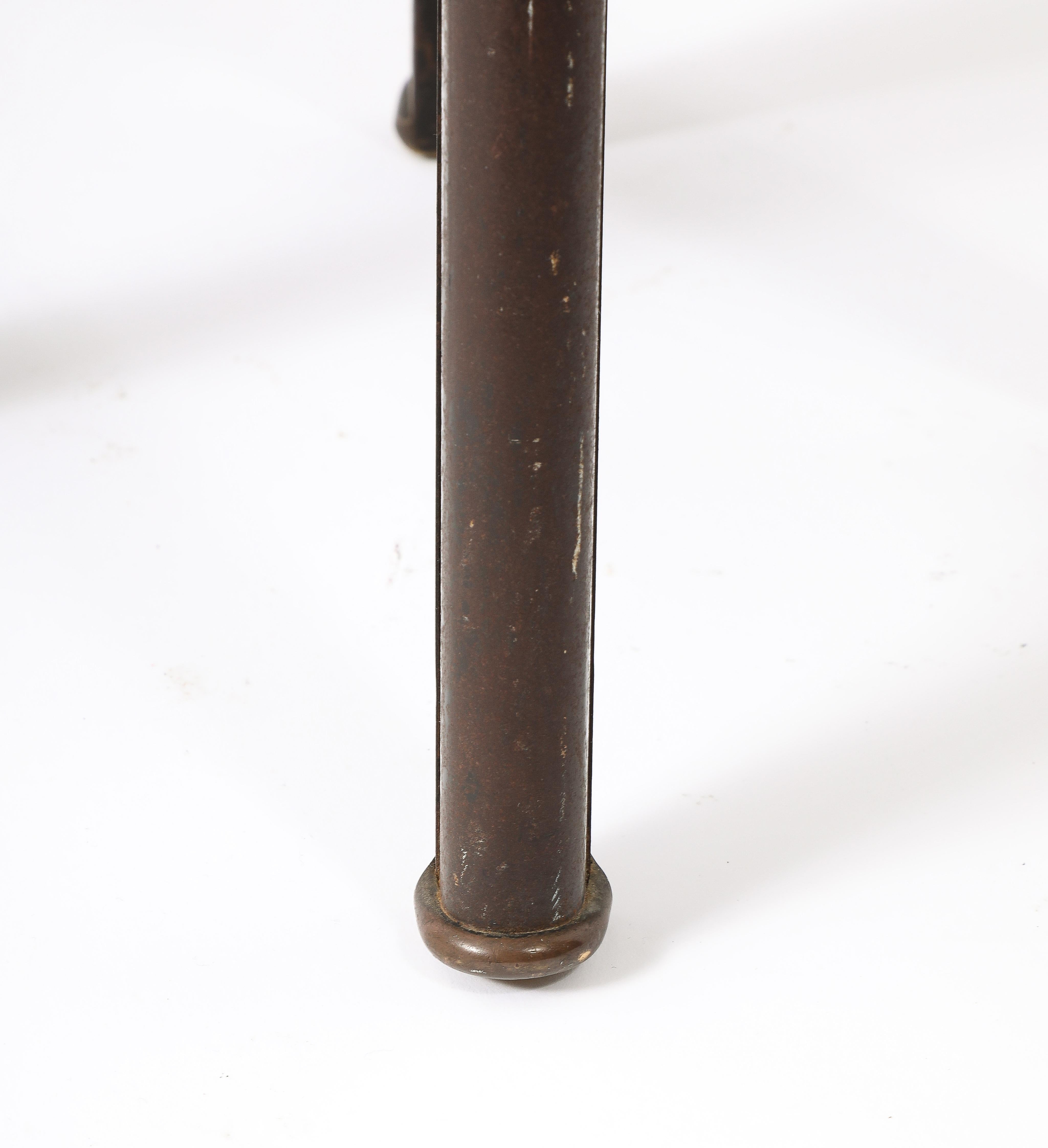 Mid-20th Century Steel & Faux Leather Adjustable Height Stool by Dominique - France 1950's For Sale