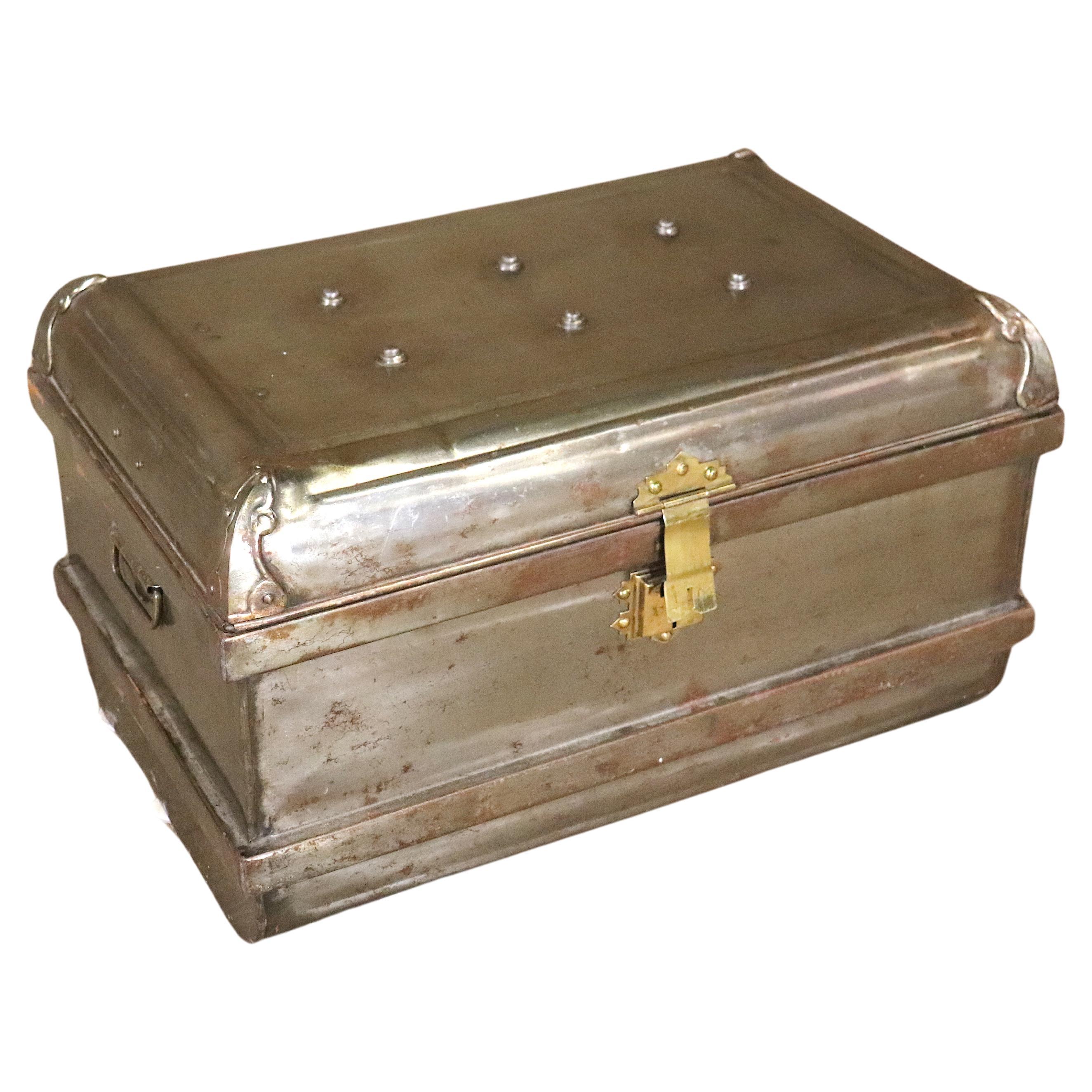 Steel Flip Top Trunk with Brass Lock by Bates For Sale