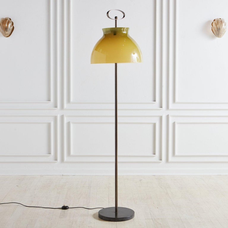 Steel Floor Lamp with Green Glass Shade, Italy, 1970s For Sale at 1stDibs