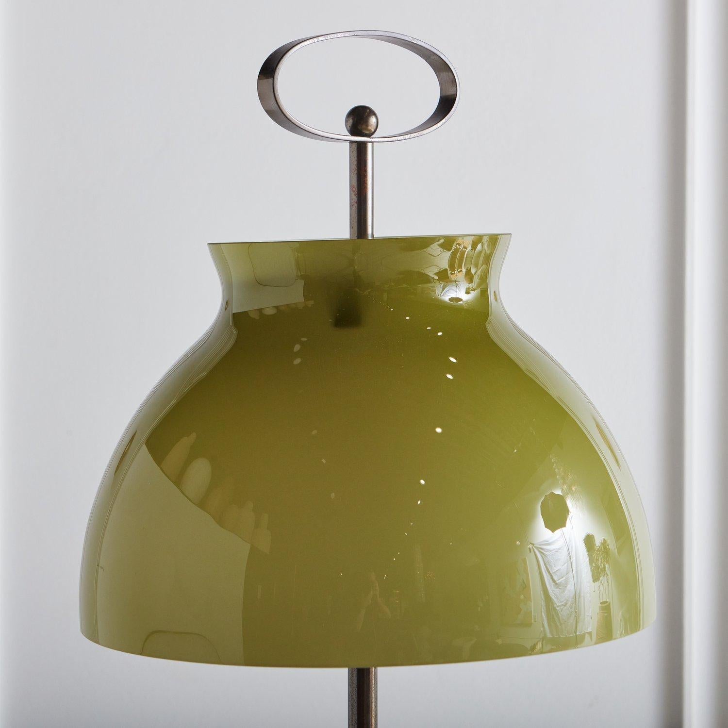 Late 20th Century Steel Floor Lamp with Green Glass Shade, Italy, 1970s