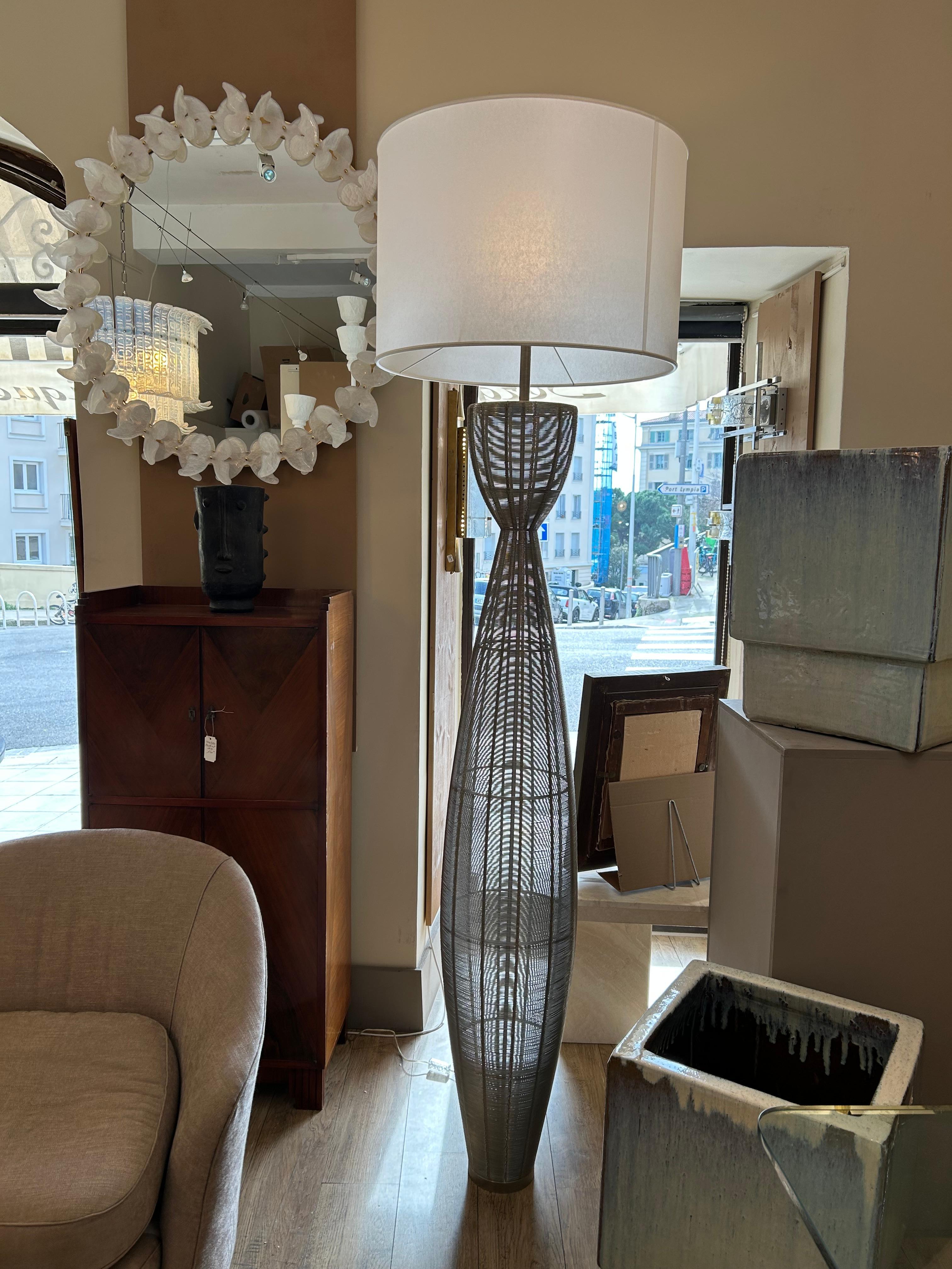 Metalwork Steel floor light, 1980, French For Sale
