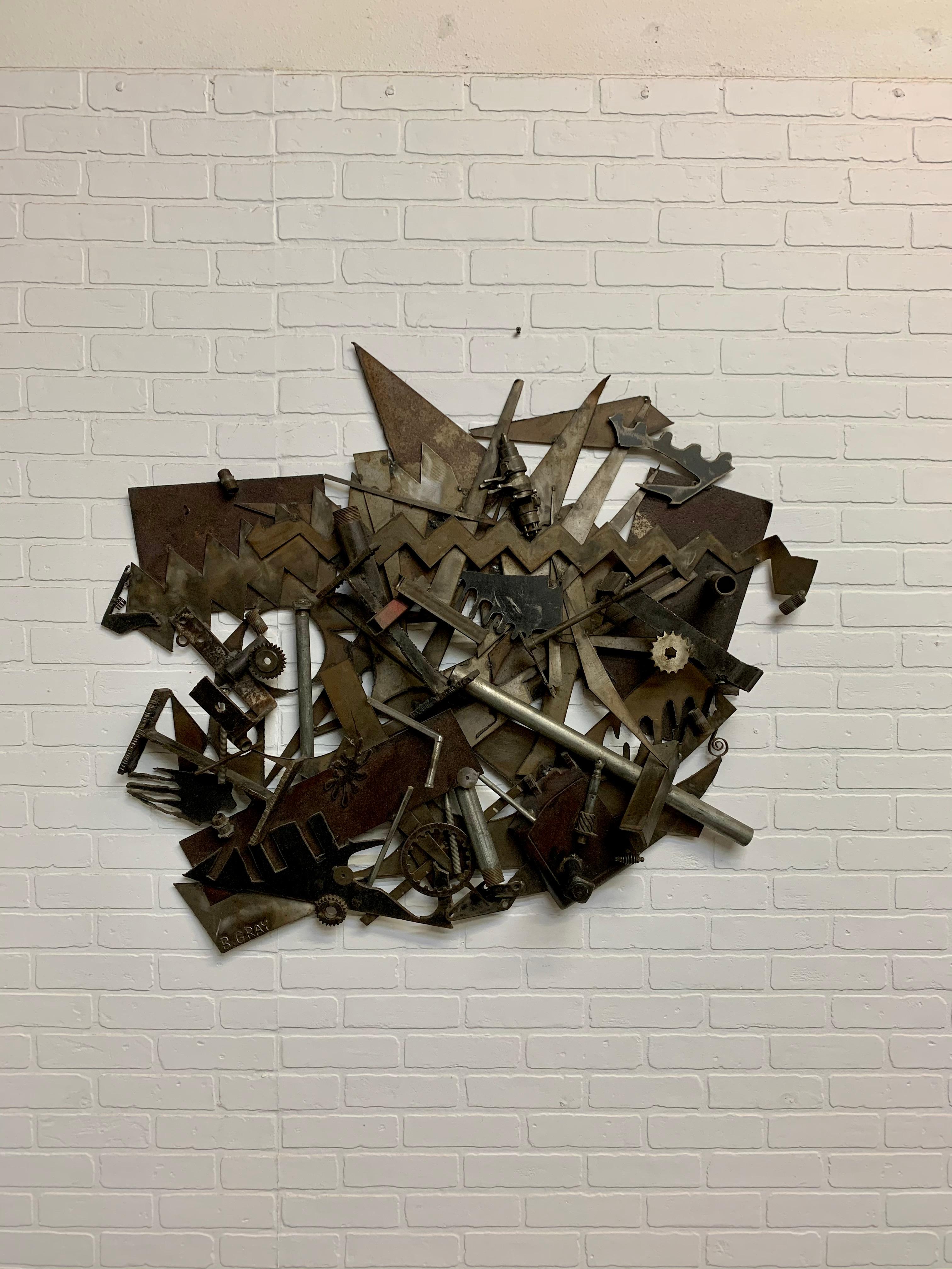Steel Found Objects Brutal Wall Sculpture by Bruce Gray For Sale 5
