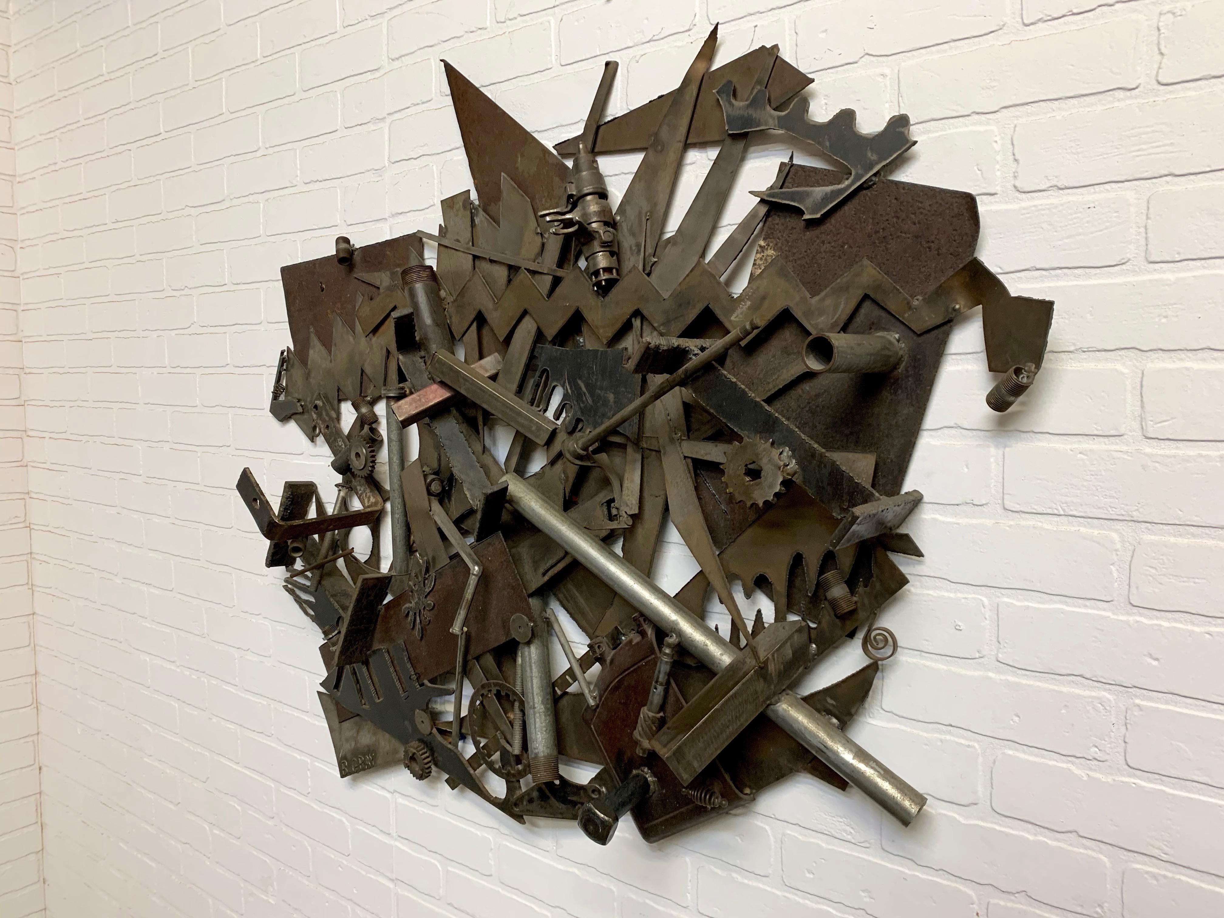 Steel Found Objects Brutal Wall Sculpture by Bruce Gray For Sale 1