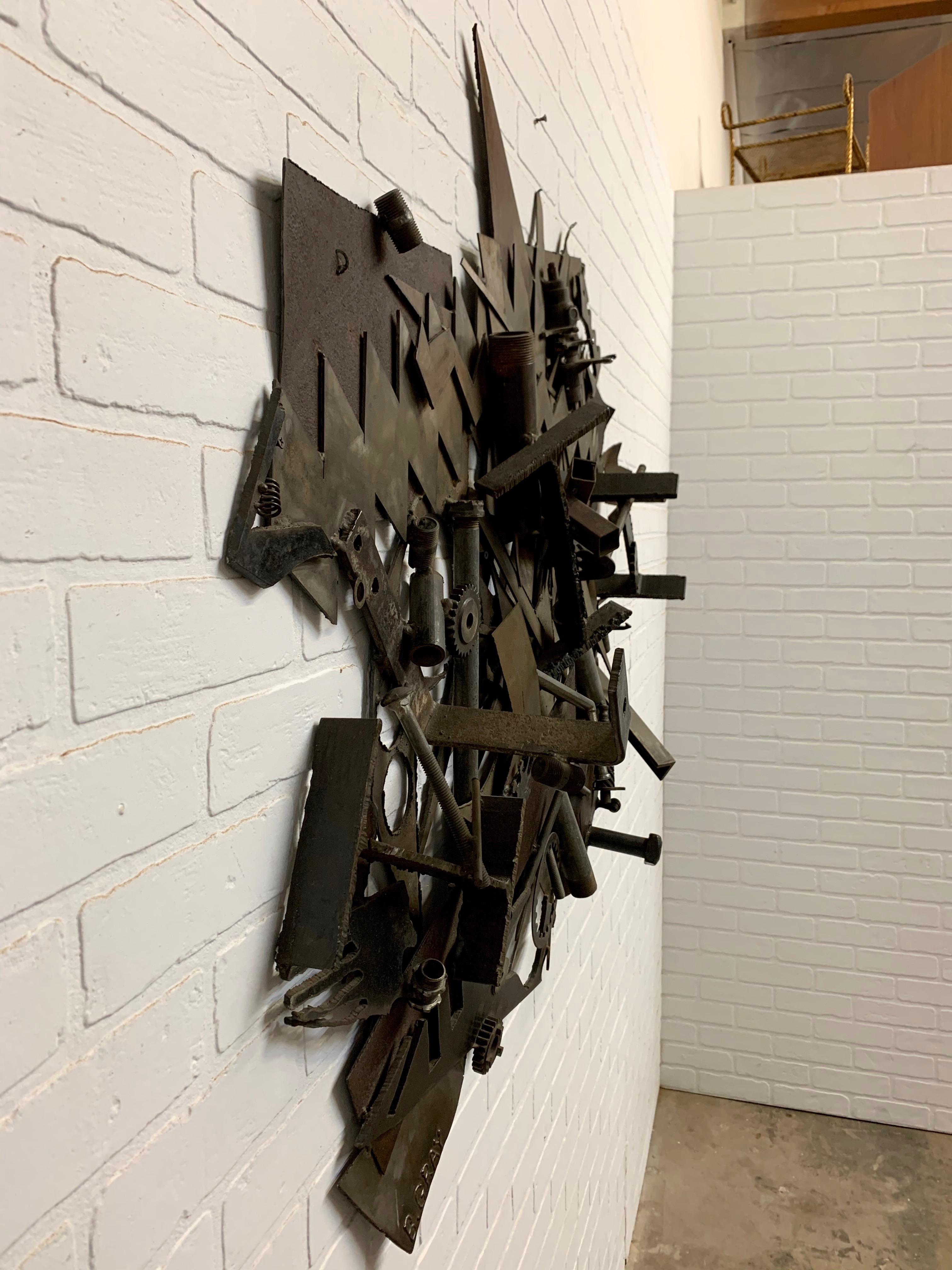 Steel Found Objects Brutal Wall Sculpture by Bruce Gray For Sale 2