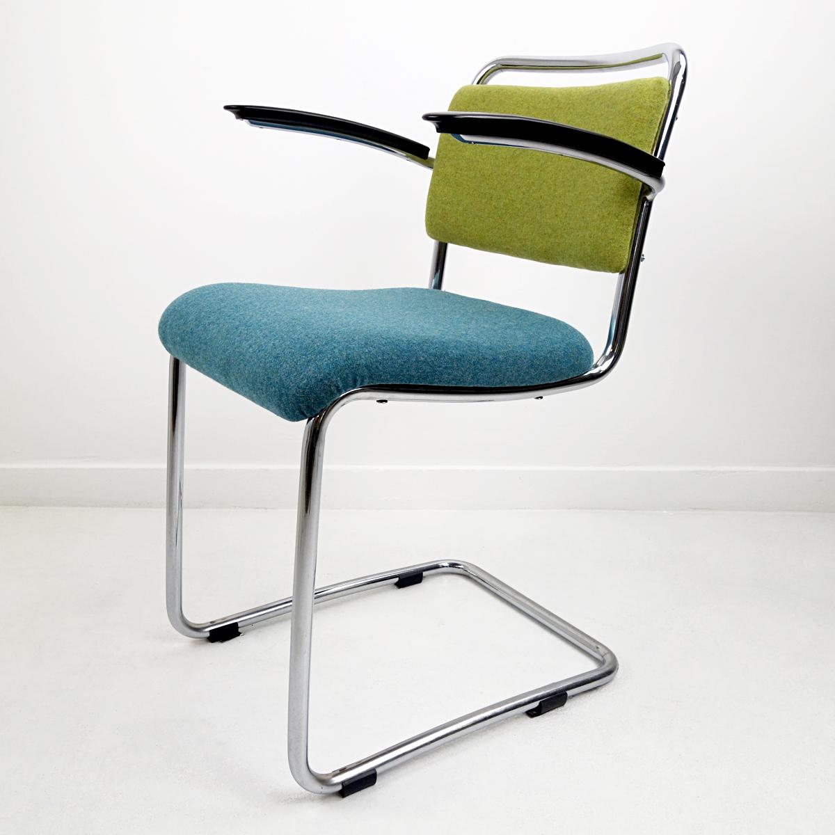 Modern Steel Frame Chair Model 201 by Gispen in Bicolor Upholstery For Sale
