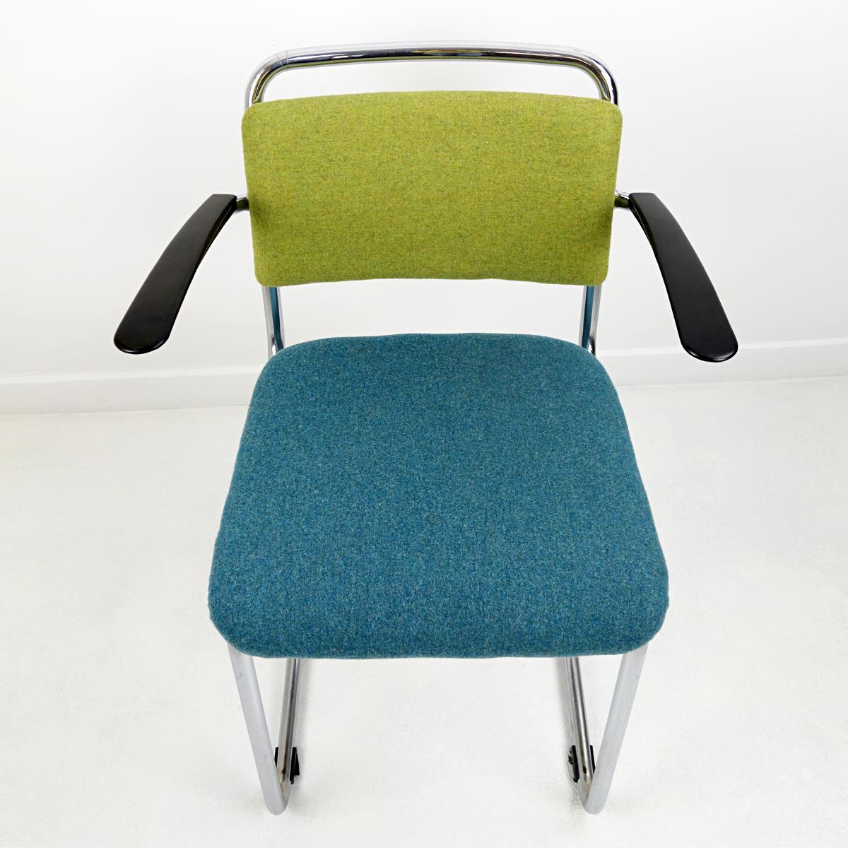 Mid-20th Century Steel Frame Chair Model 201 by Gispen in Bicolor Upholstery For Sale