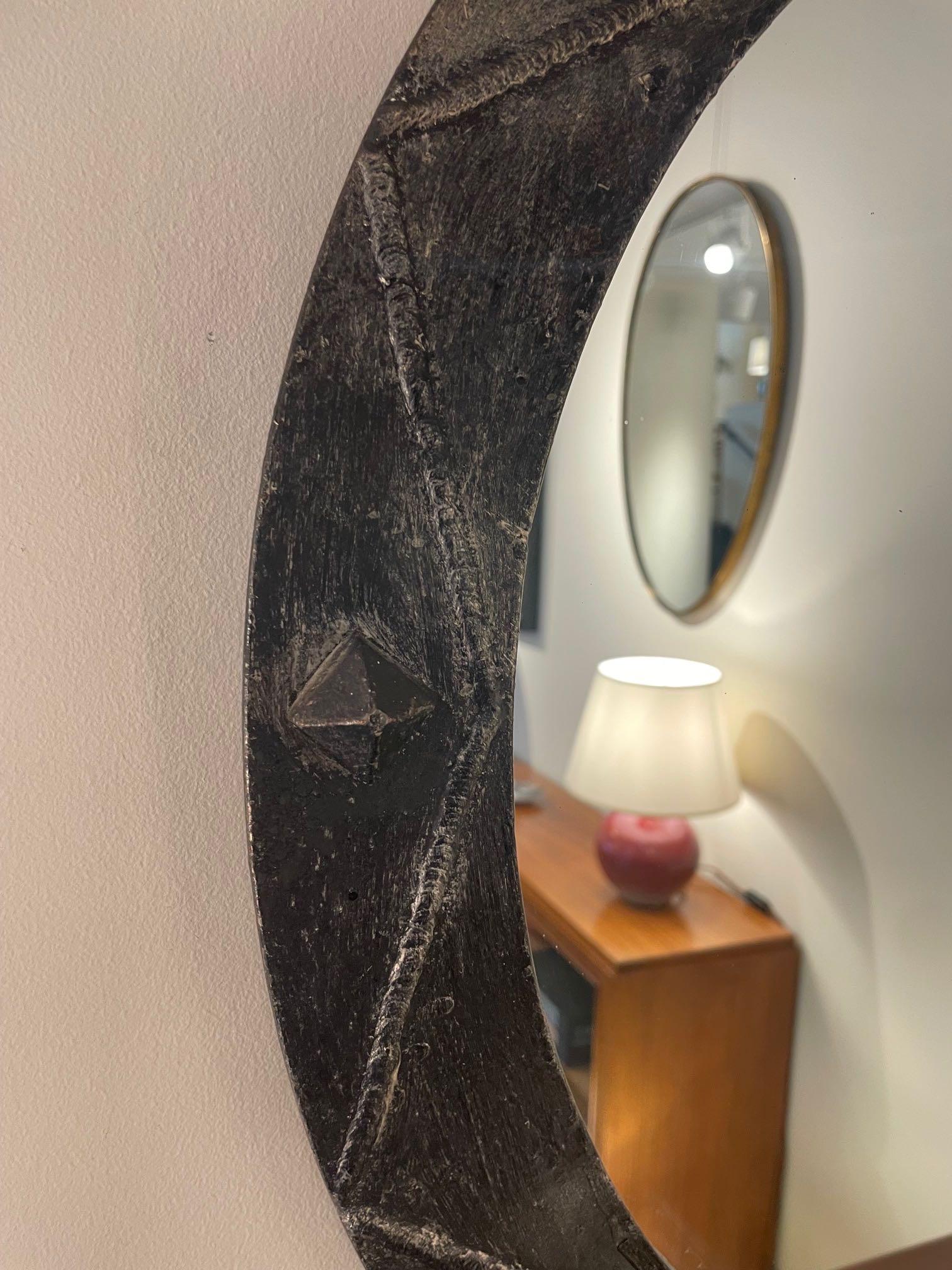 Spanish Steel Framed Mirror with Faux Leather Strap, Spain, 1950s