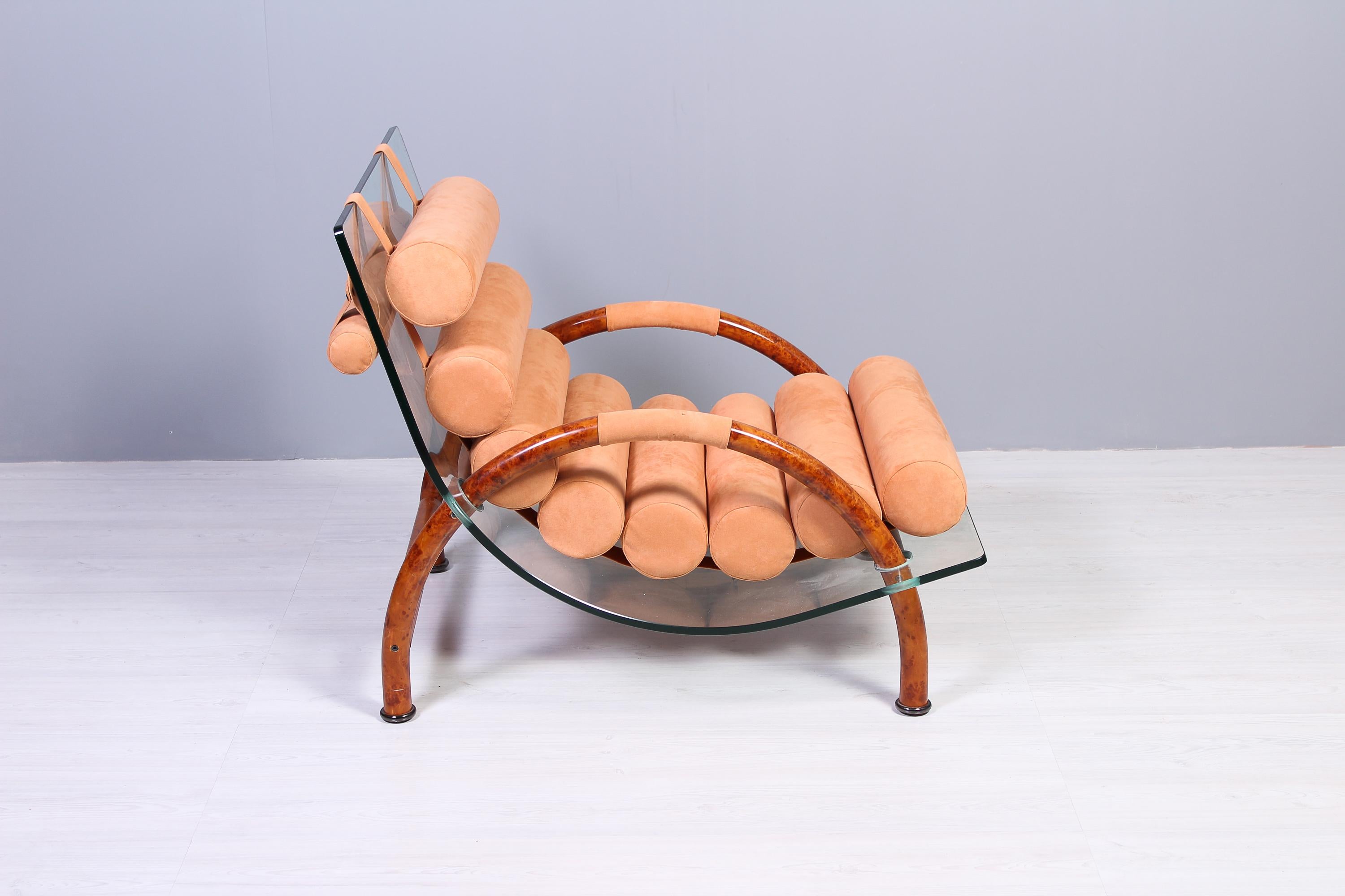Late 20th Century Steel and Glass Lounge Chair, Likely Italy 1980s For Sale