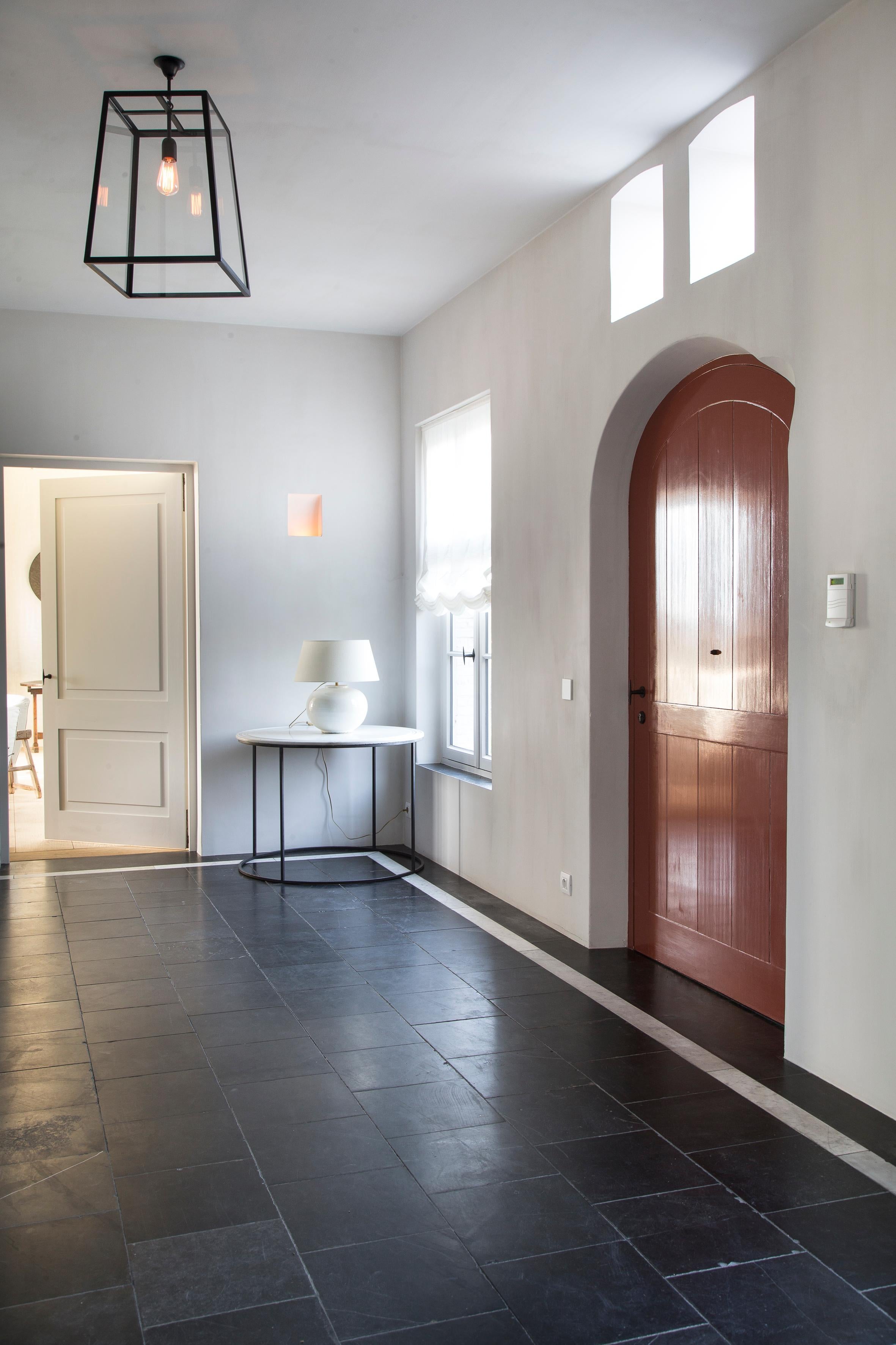 Pendelleuchte aus Stahl und Glas von am designs (Belgisch) im Angebot