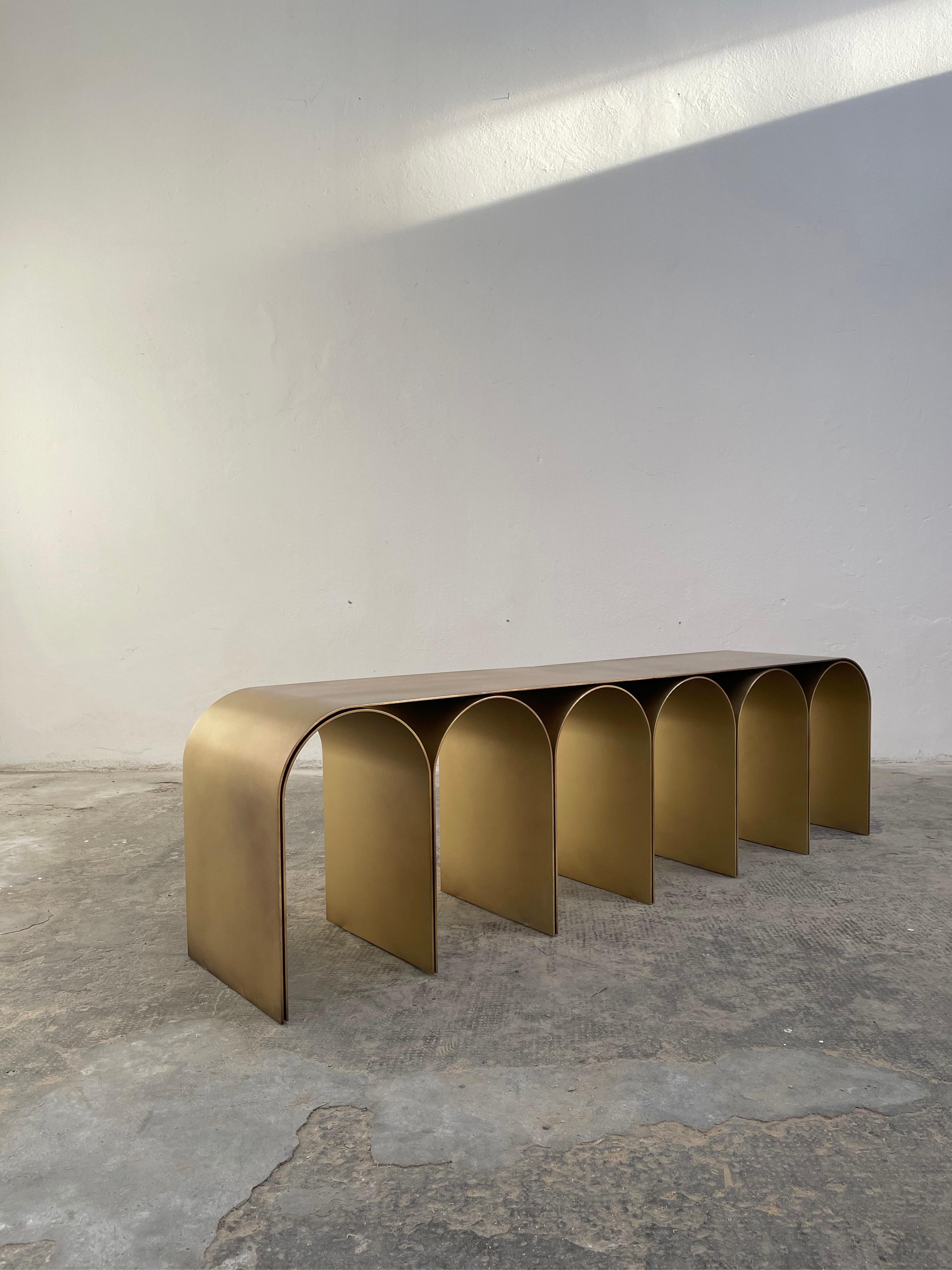 Modern Steel Gold Arch Bench by Pietro Franceschini