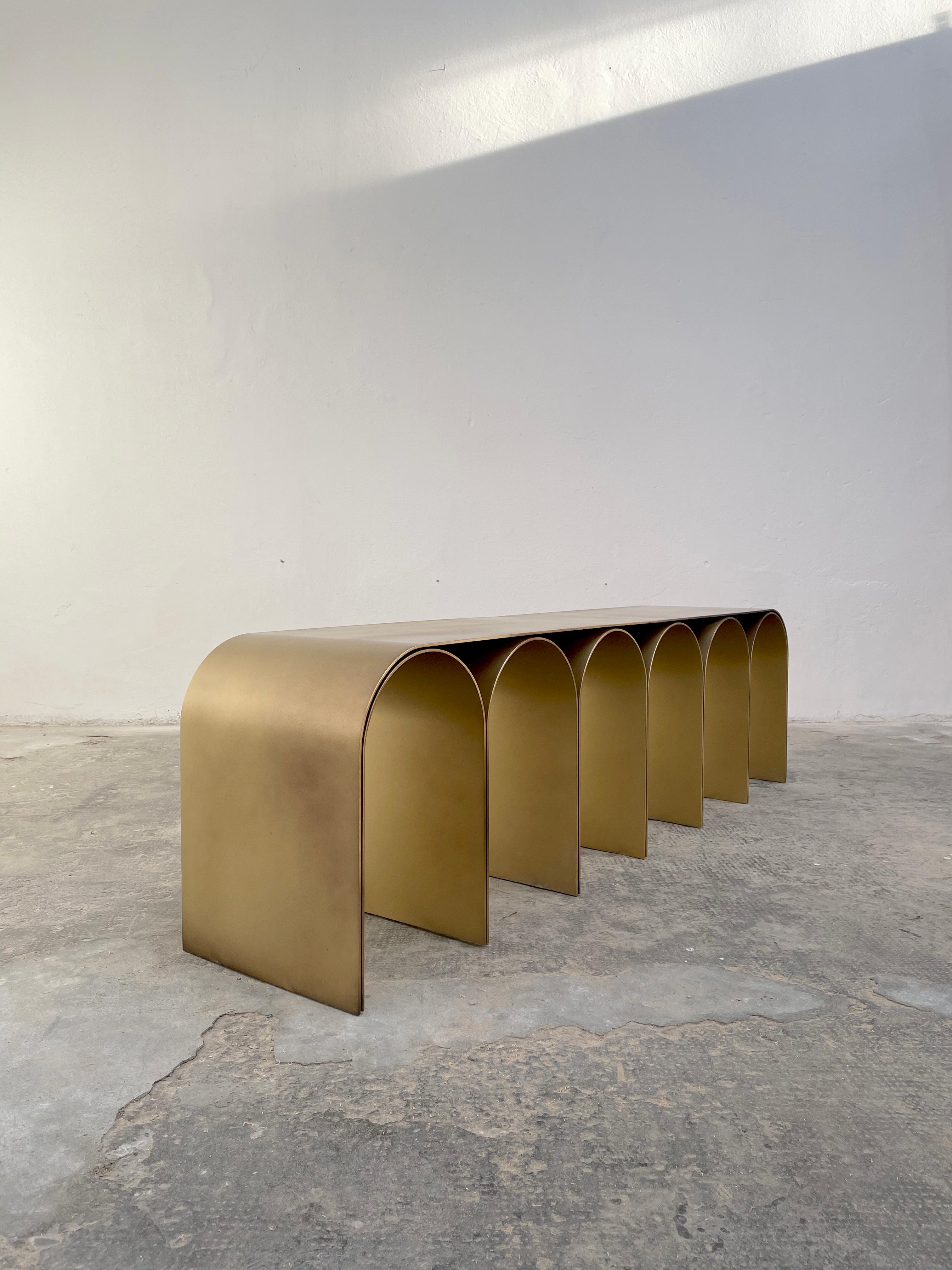 Italian Steel Gold Arch Bench by Pietro Franceschini For Sale