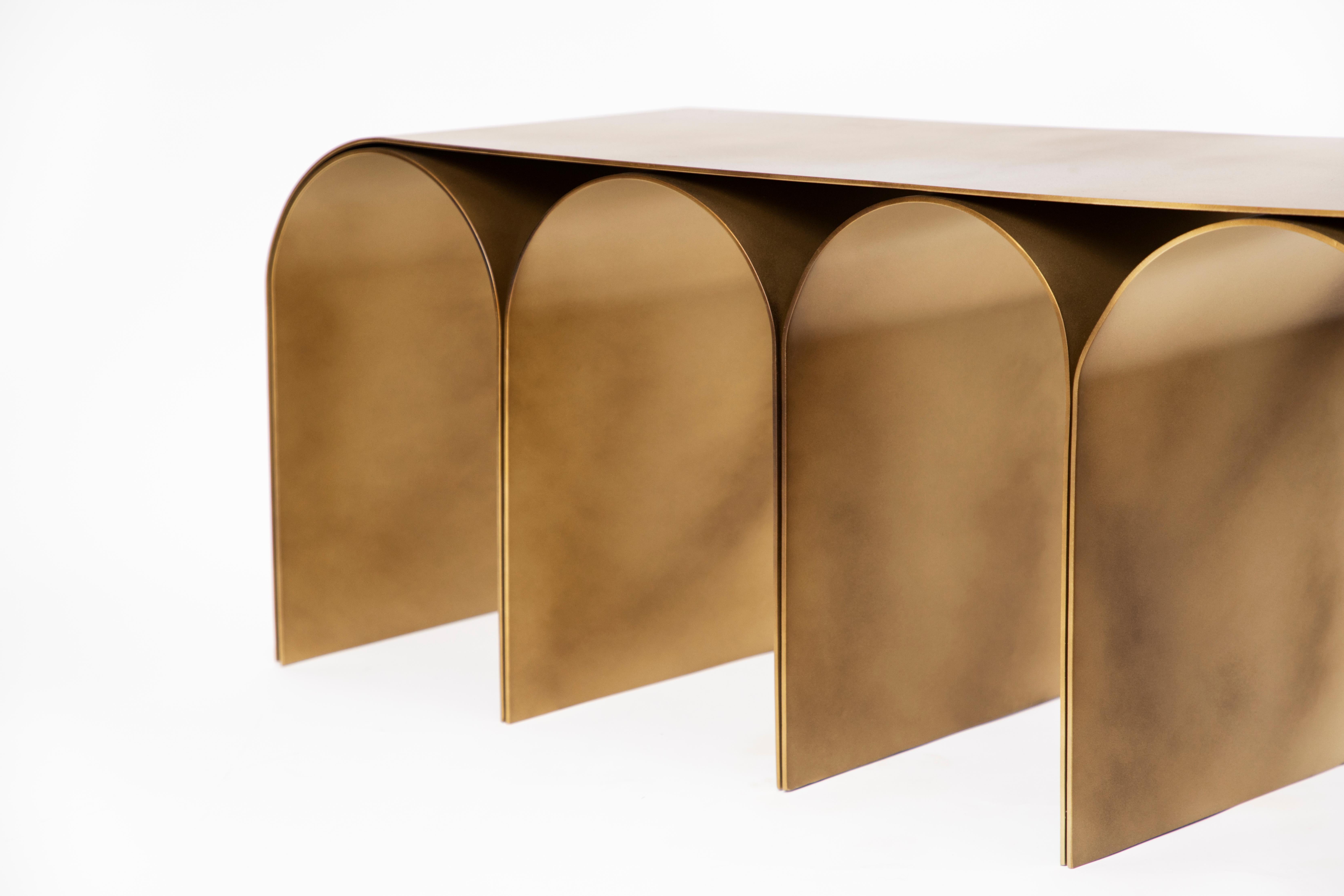 Contemporary Steel Gold Arch Bench by Pietro Franceschini For Sale